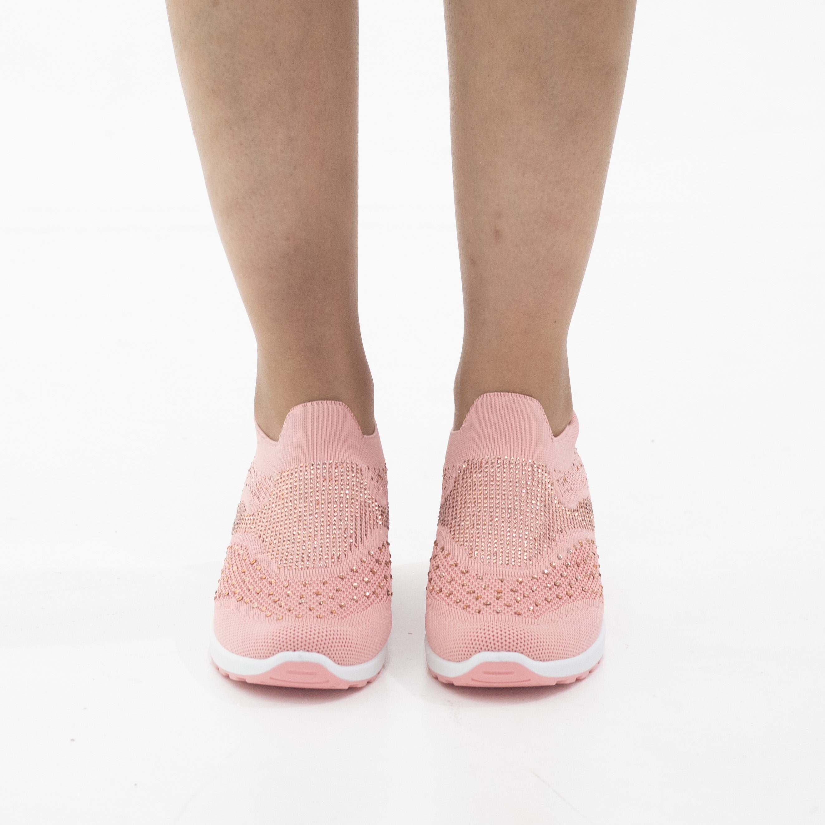 Octavia fly knit slip on sneaker with diamonds pink