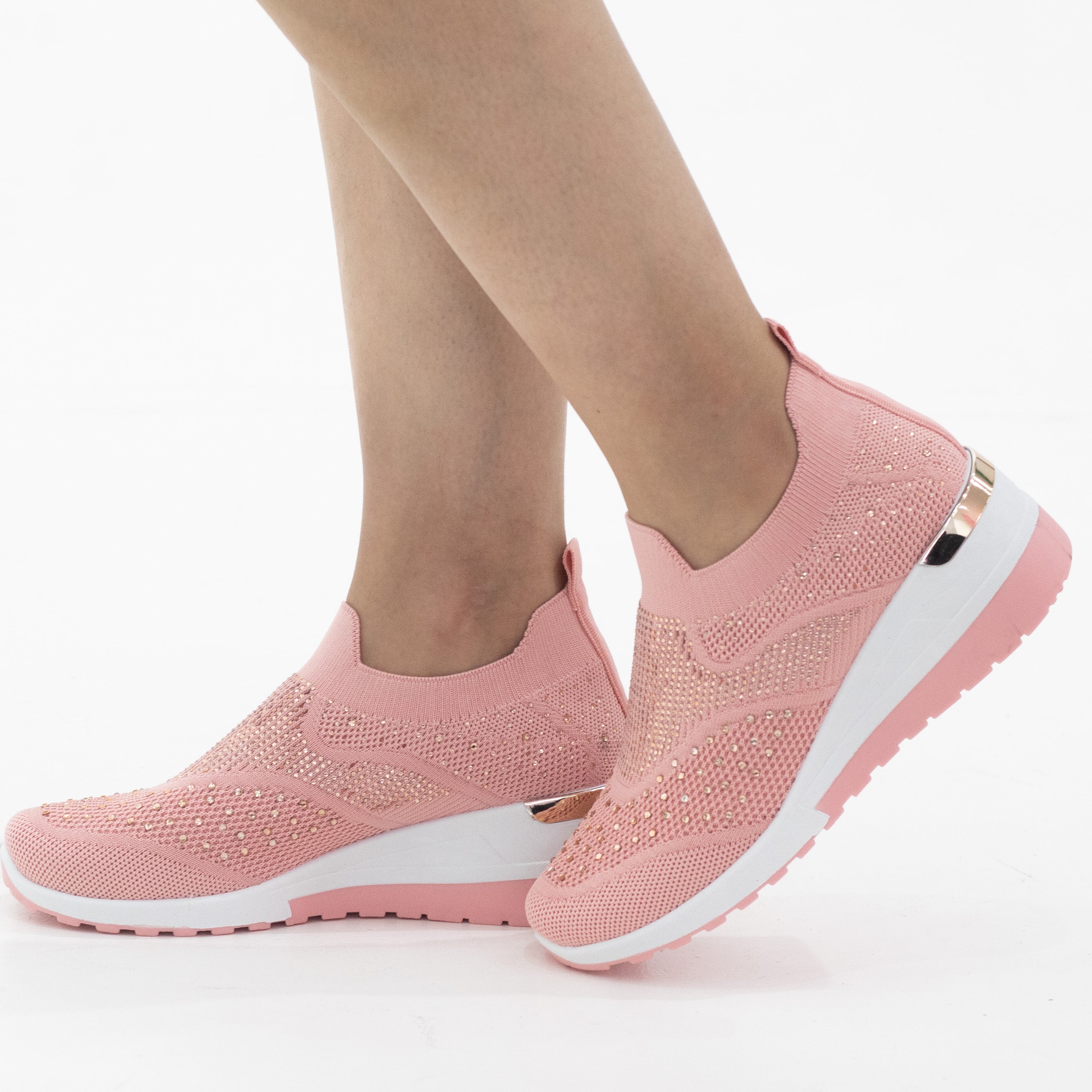 Octavia fly knit slip on sneaker with diamonds pink