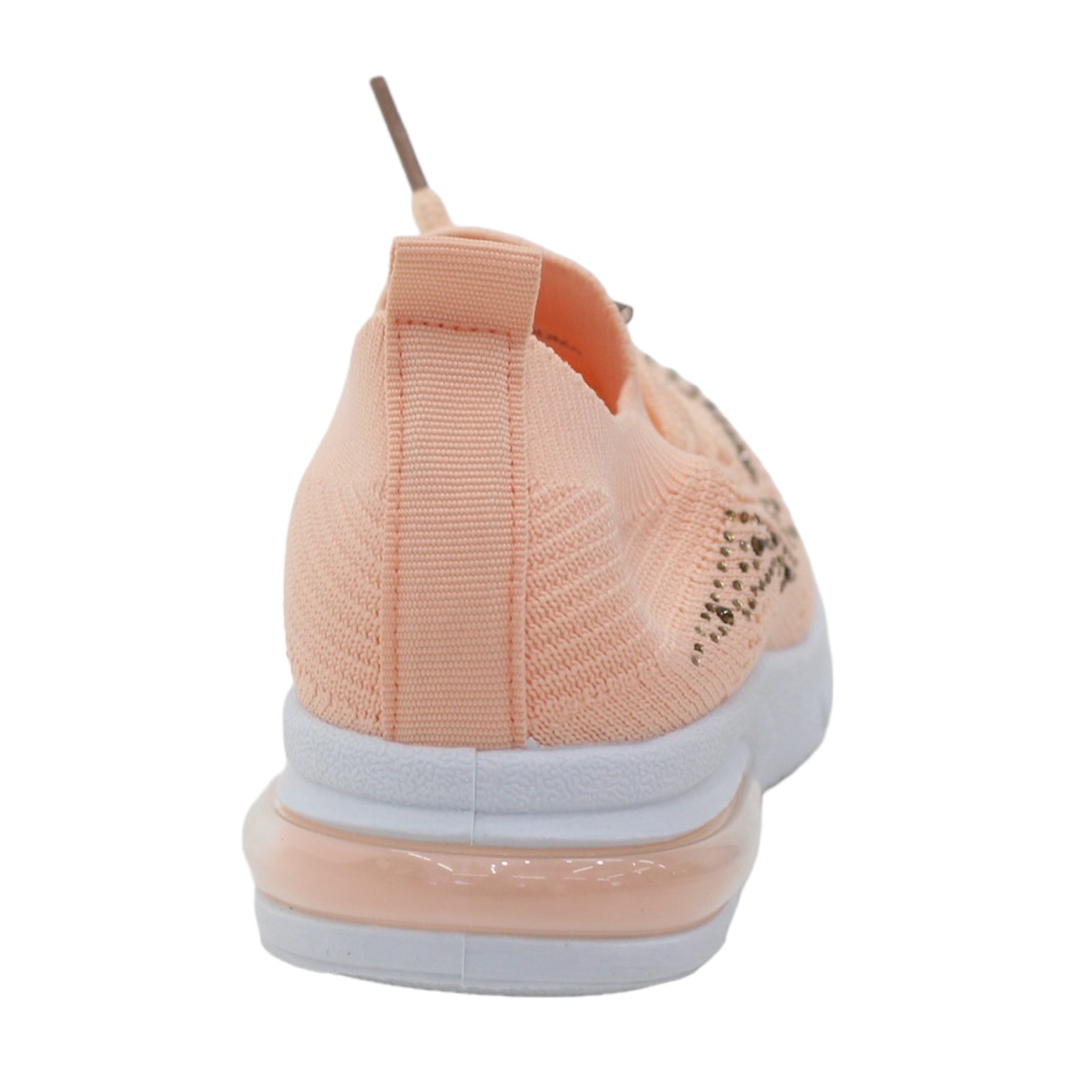 Obioma girls fly knit lace up sneaker with diamonds apricot