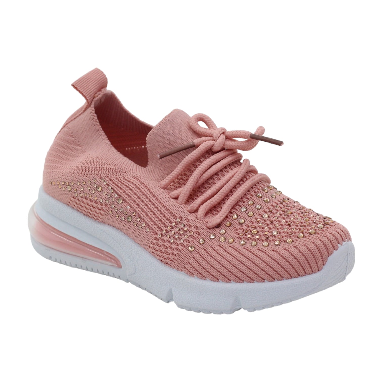 Obioma girls fly knit lace up sneaker with diamonds pink