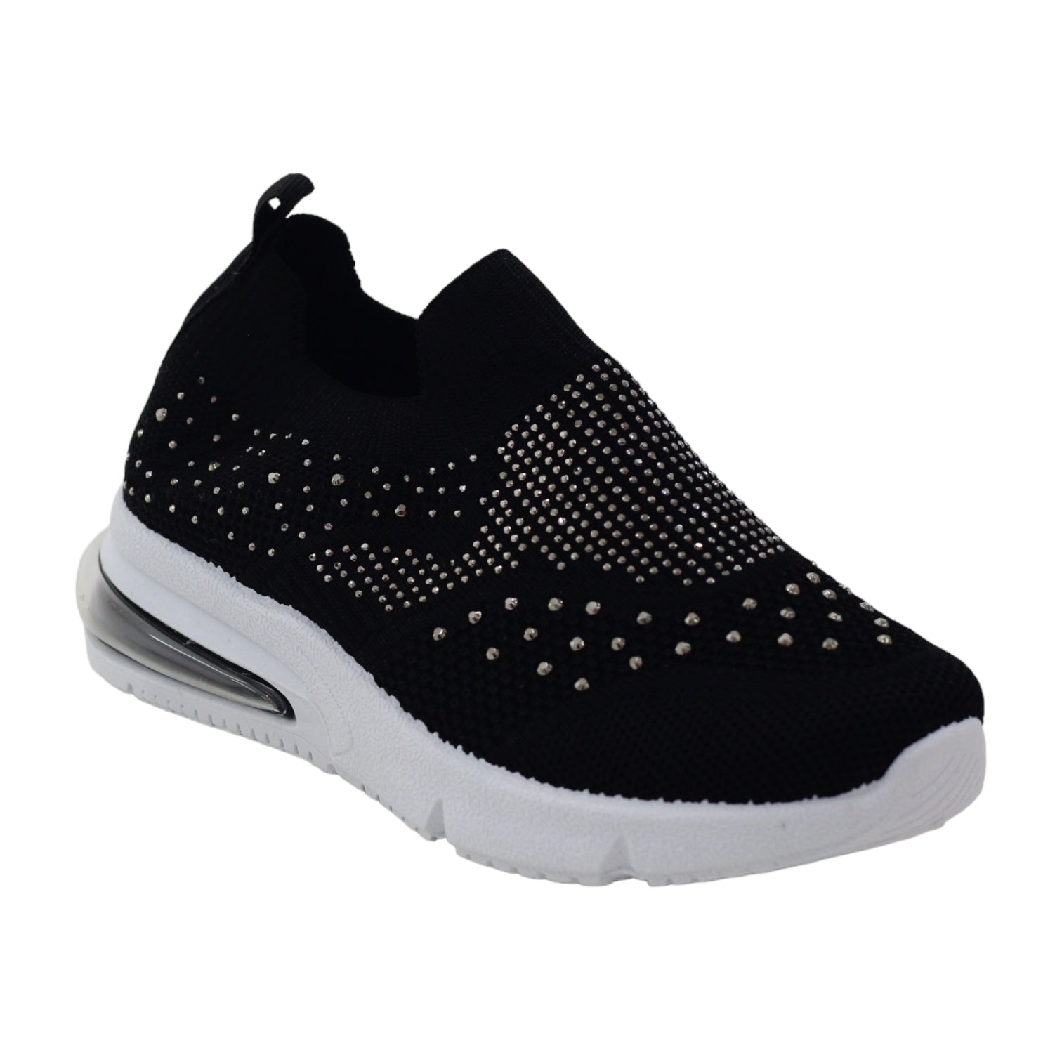 Octavia girls fly knit slip on sneaker with diamonds black