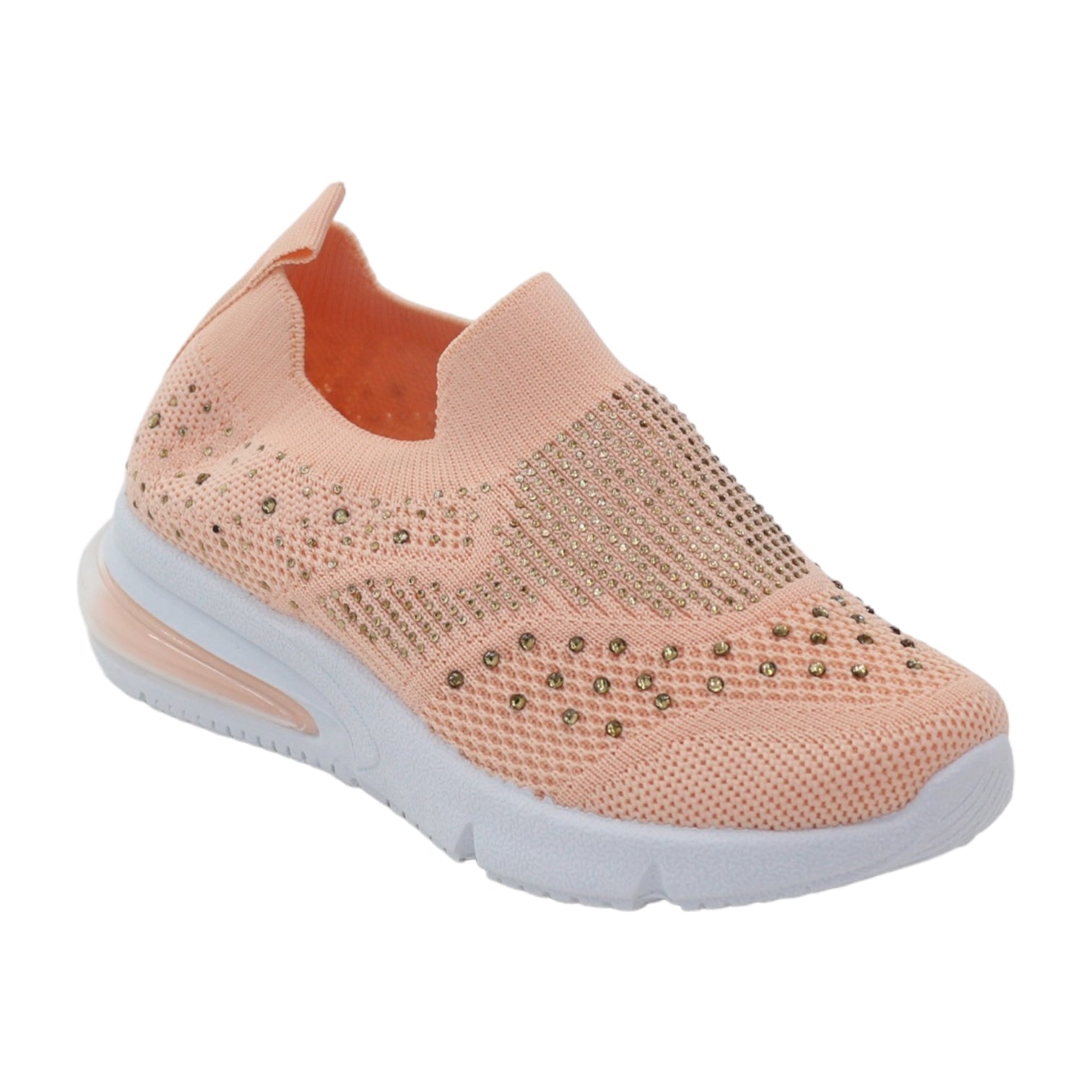 Octavia girls fly knit slip on sneaker with diamonds apricot