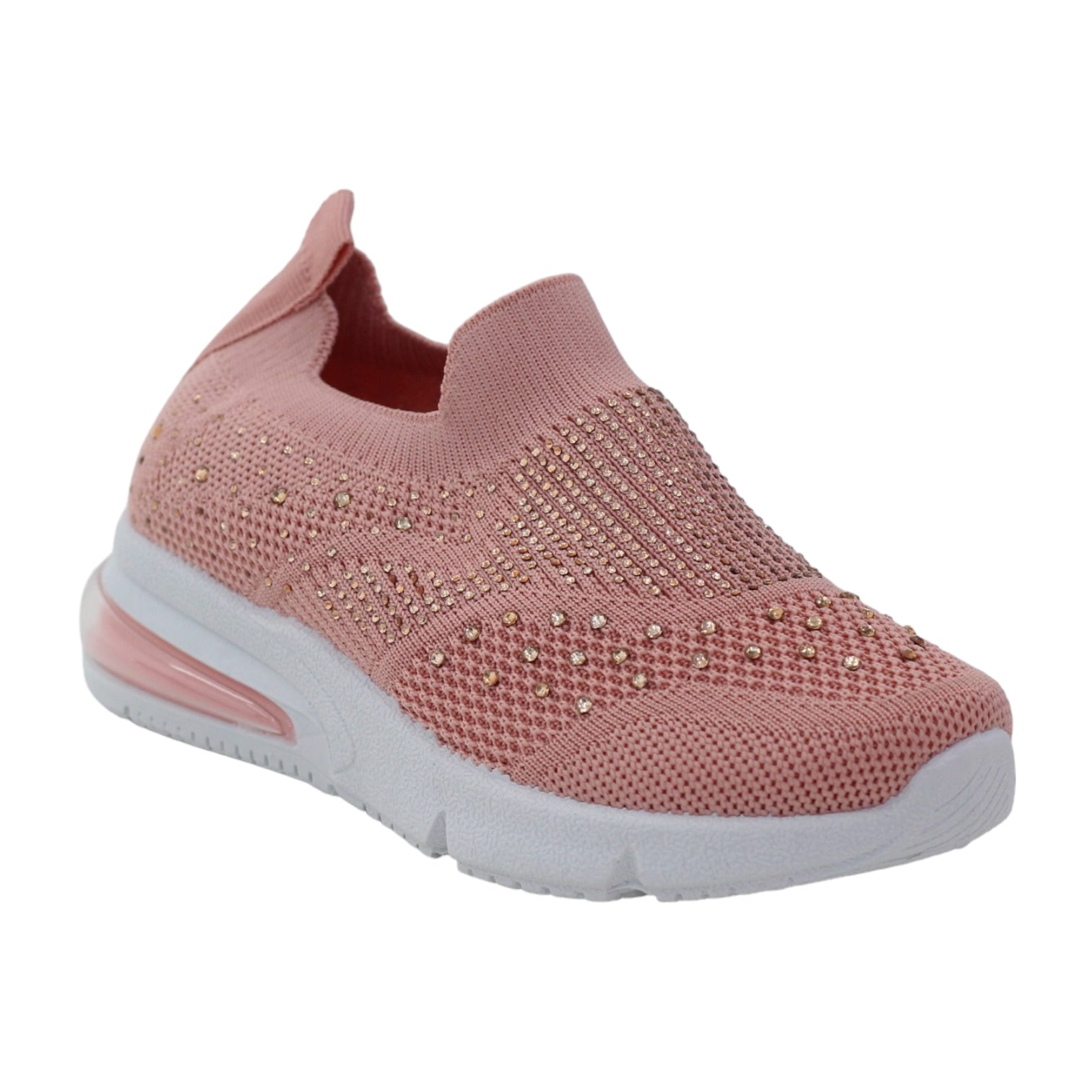 Octavia girls fly knit slip on sneaker with diamonds pink