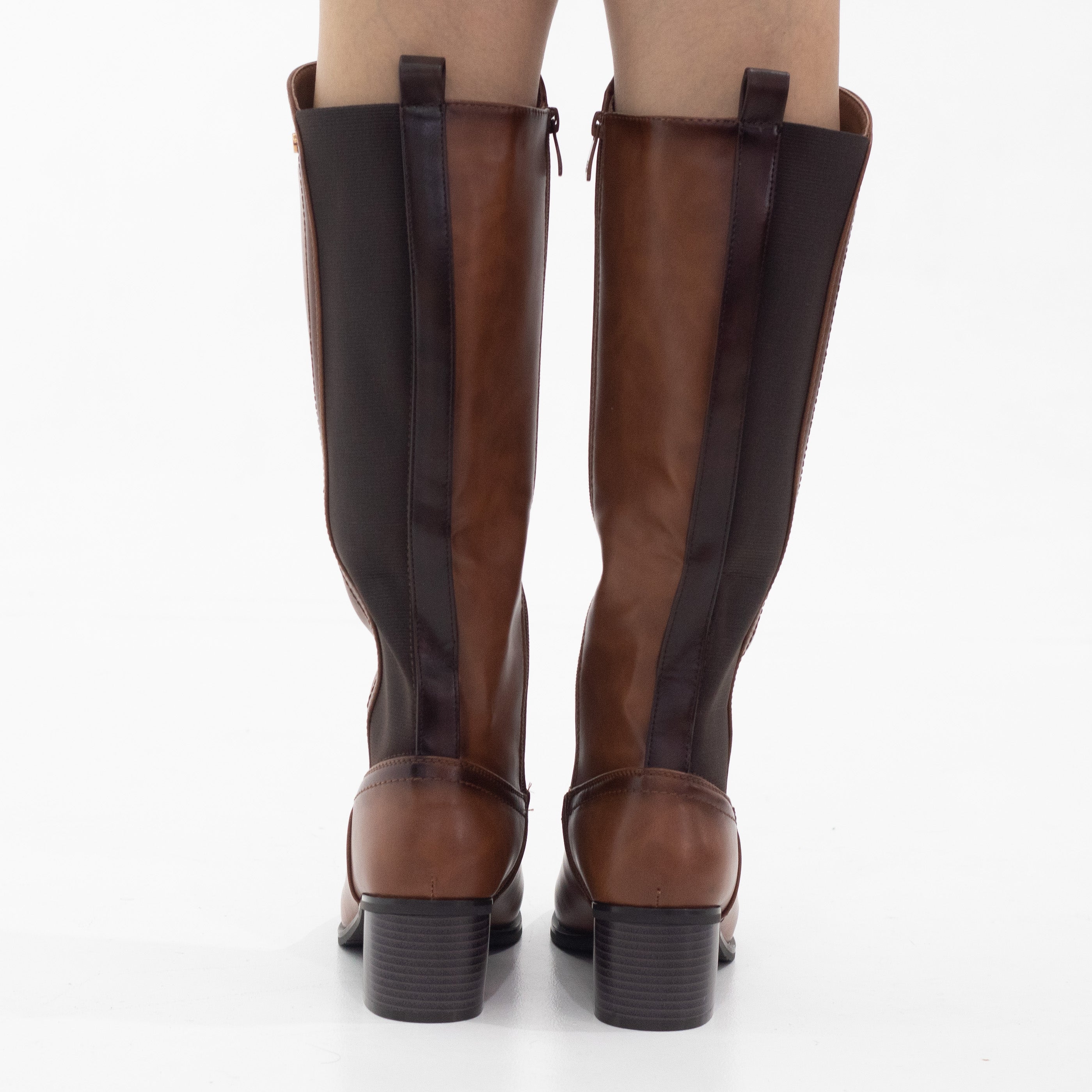 Yada knee high with elastic mat back boots 6cm heel tan