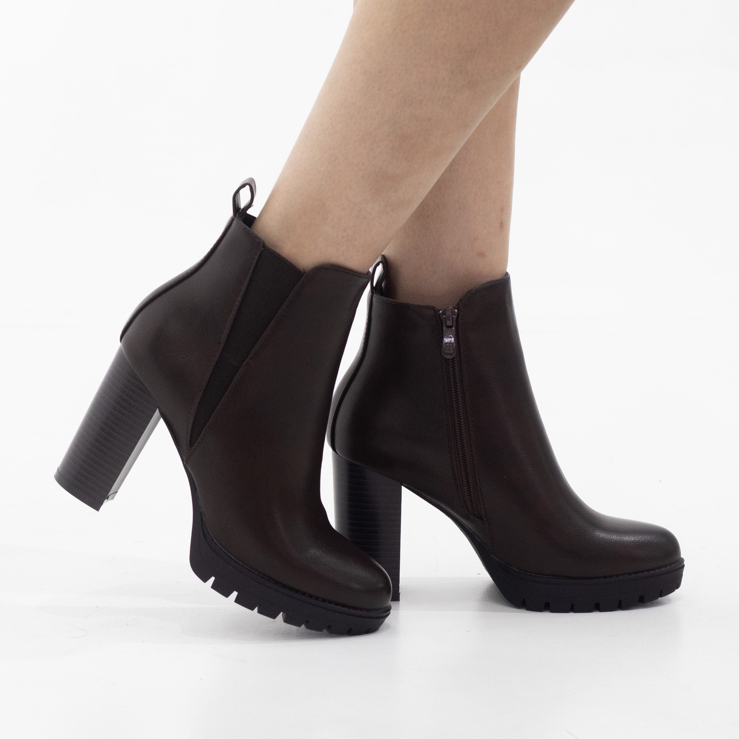 Yafa 10cm heel side zip ankle boot coffee