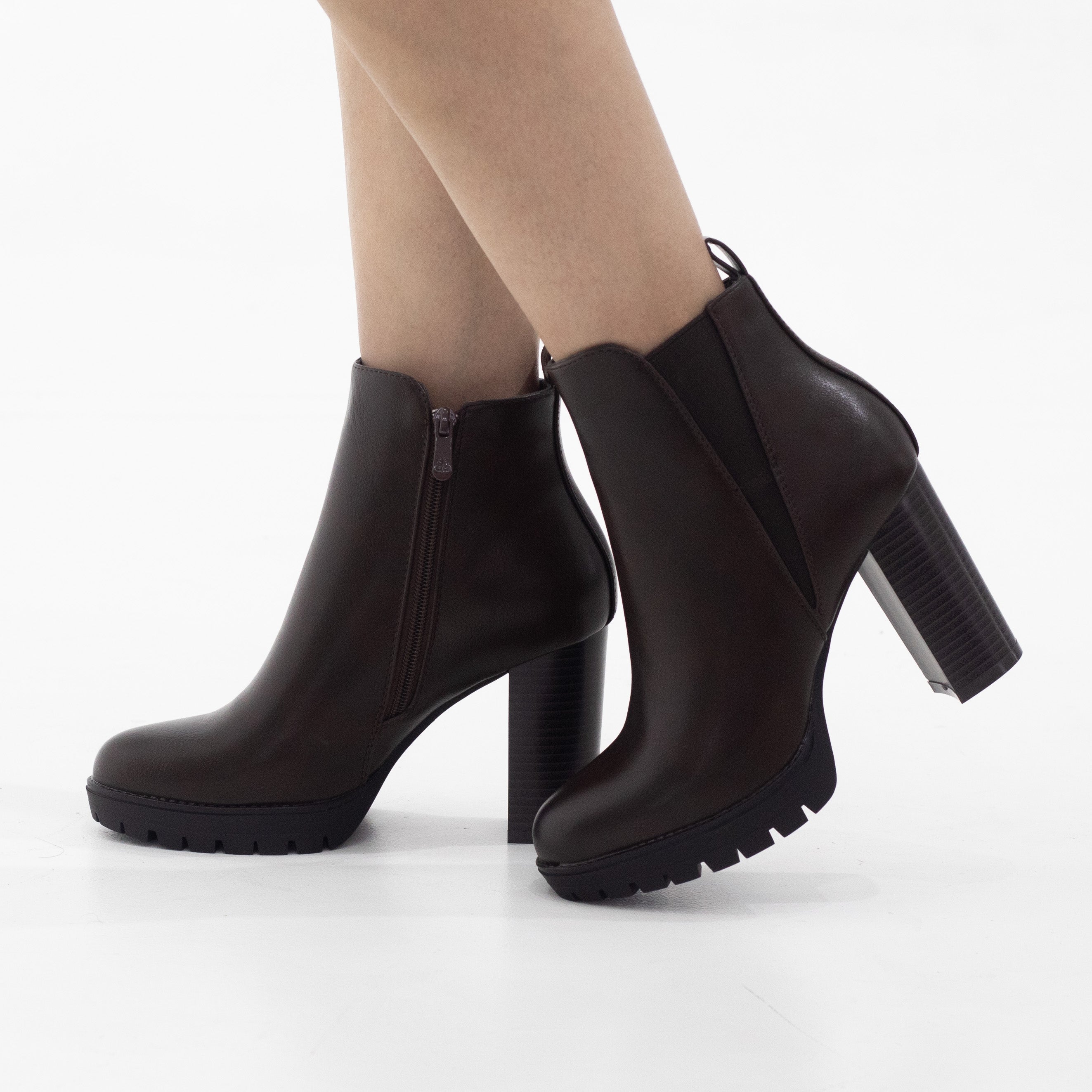 Yafa 10cm heel side zip ankle boot coffee