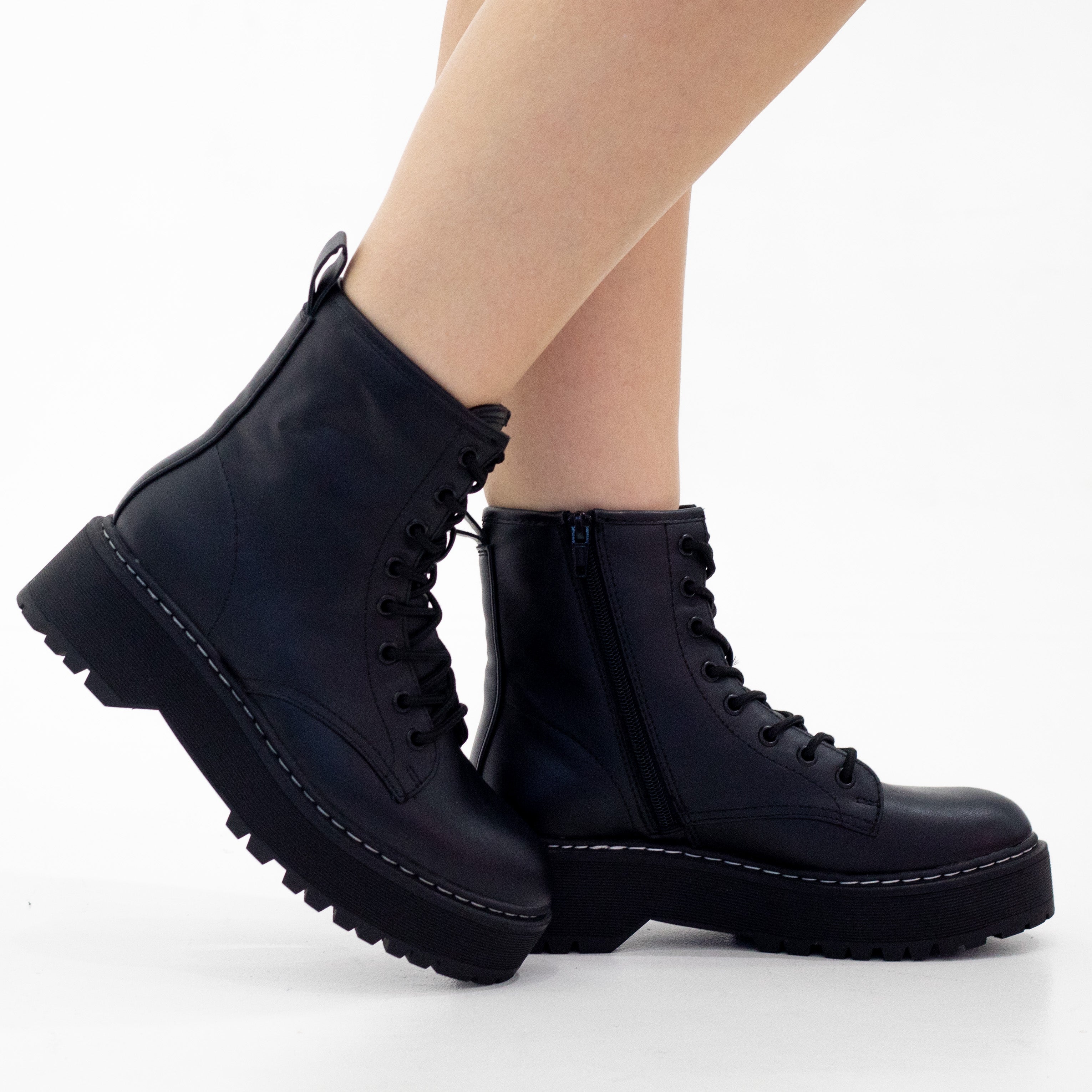 Raquel lace up pu combat boot black