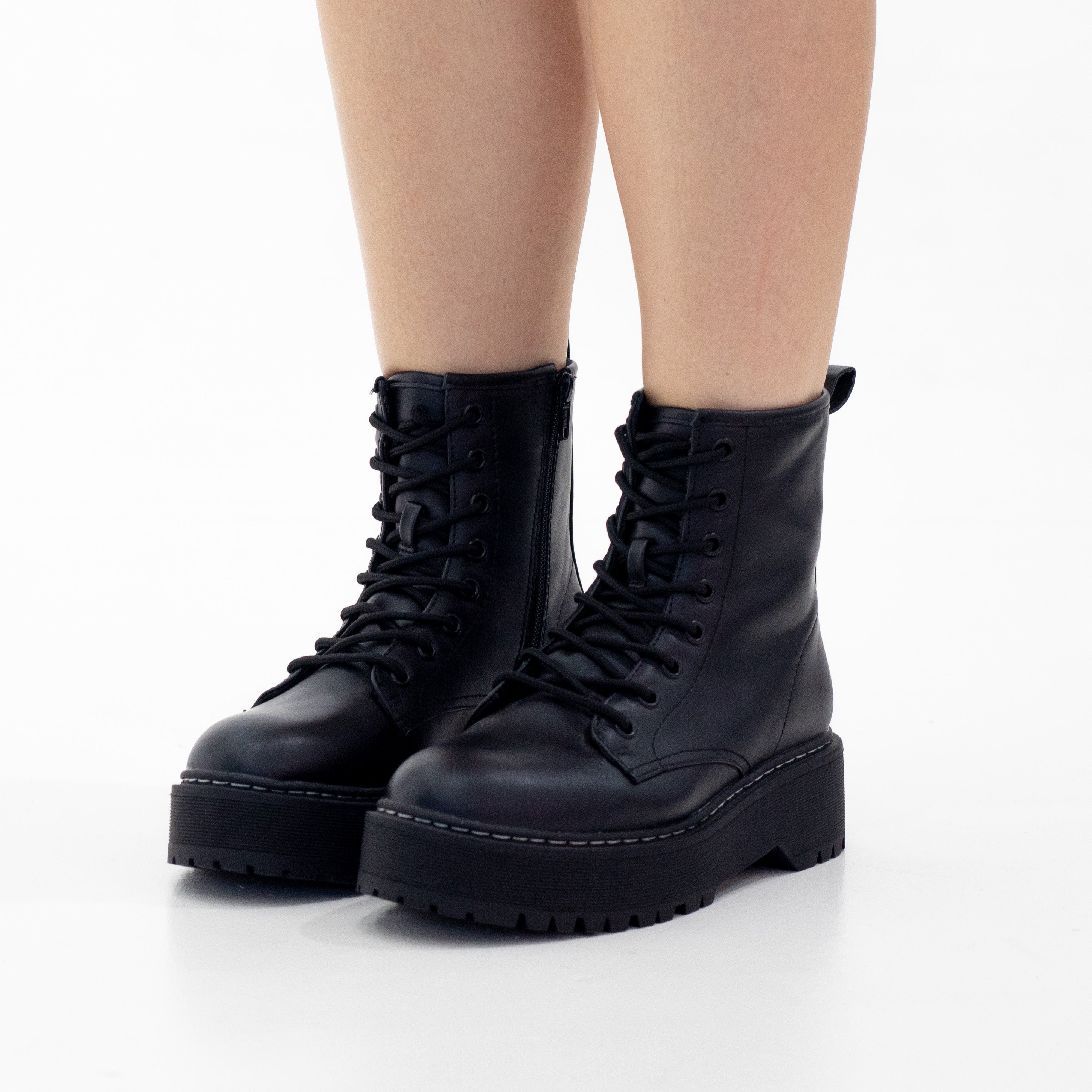 Raquel lace up pu combat boot black