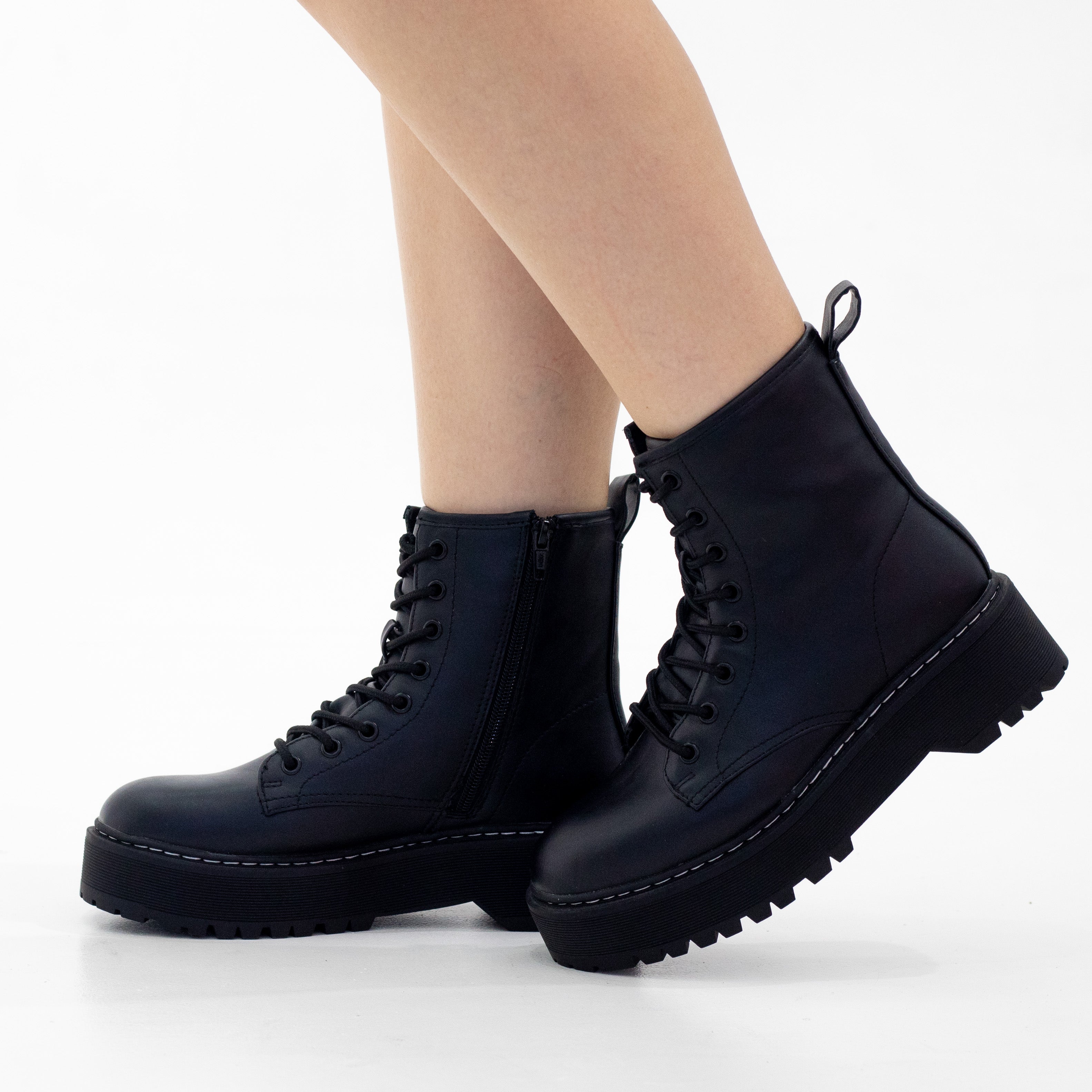 Raquel lace up pu combat boot black