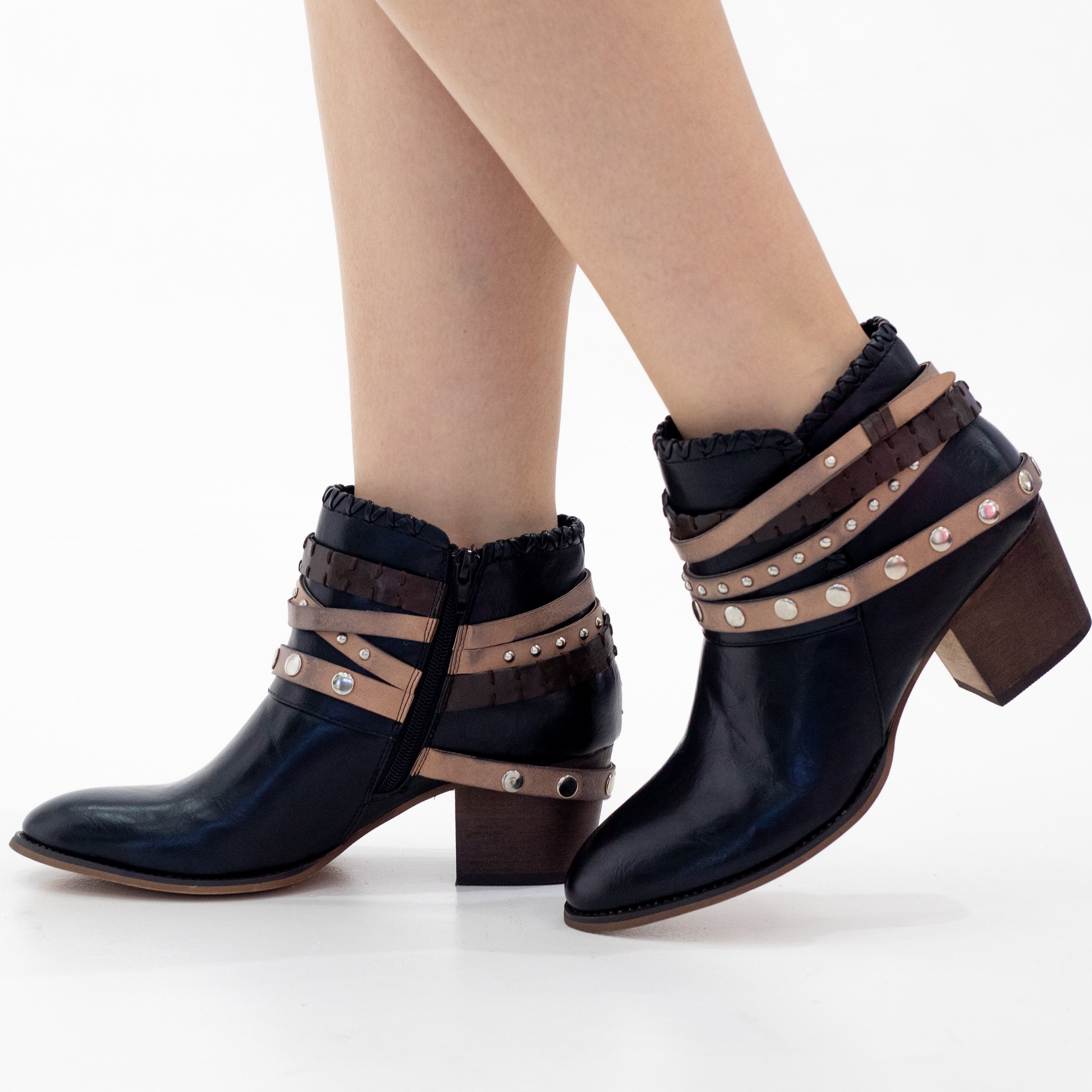 Sibyl cowboy with multiple strap ankle boot black