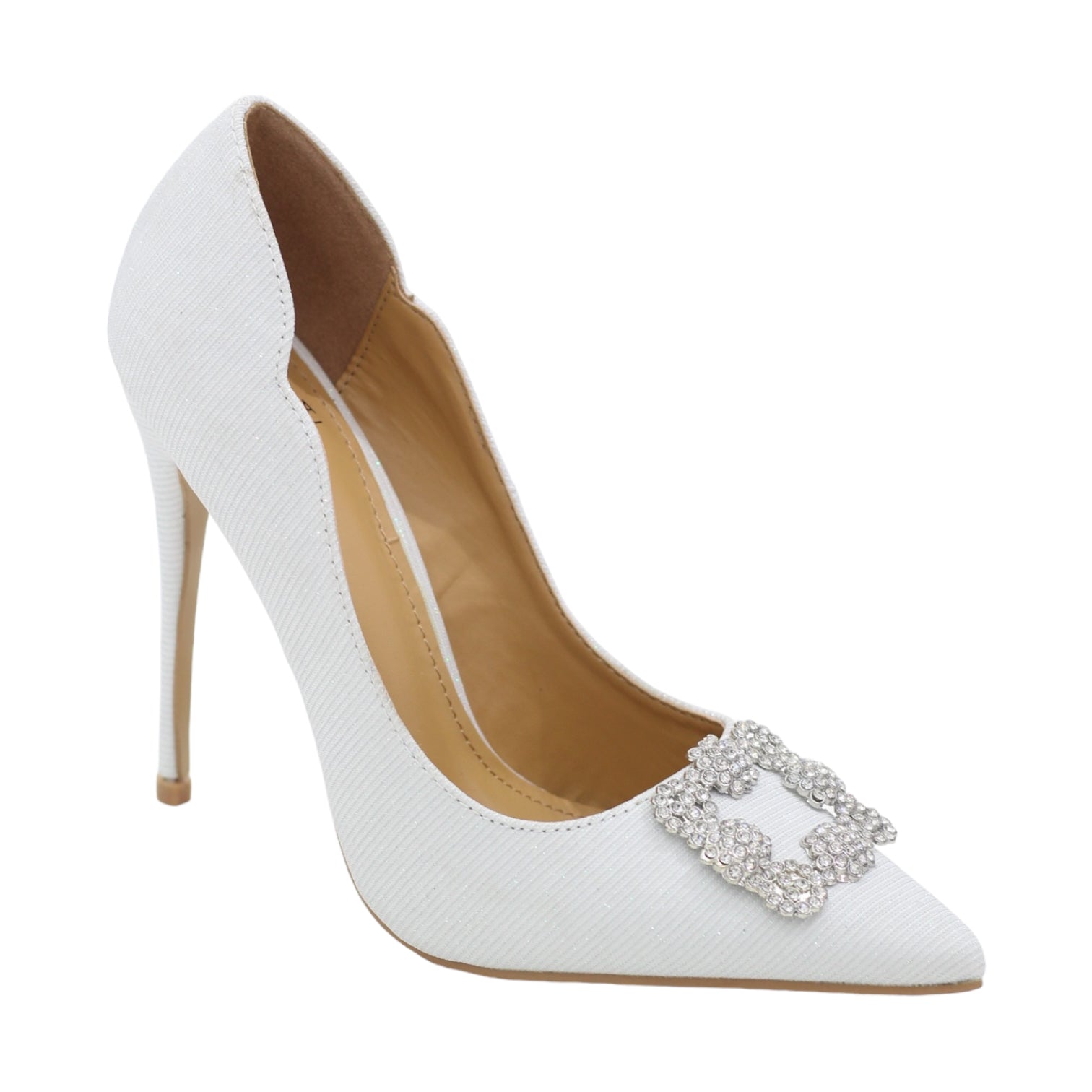 White shimmer open waist court on 11.5cm heel with trim toronto