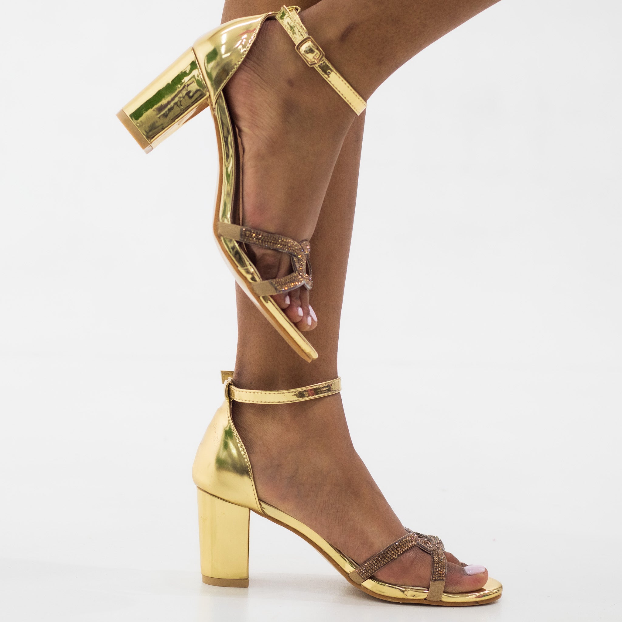 SaShoe 3 link diamante band sandal on 7.5cm heel gold