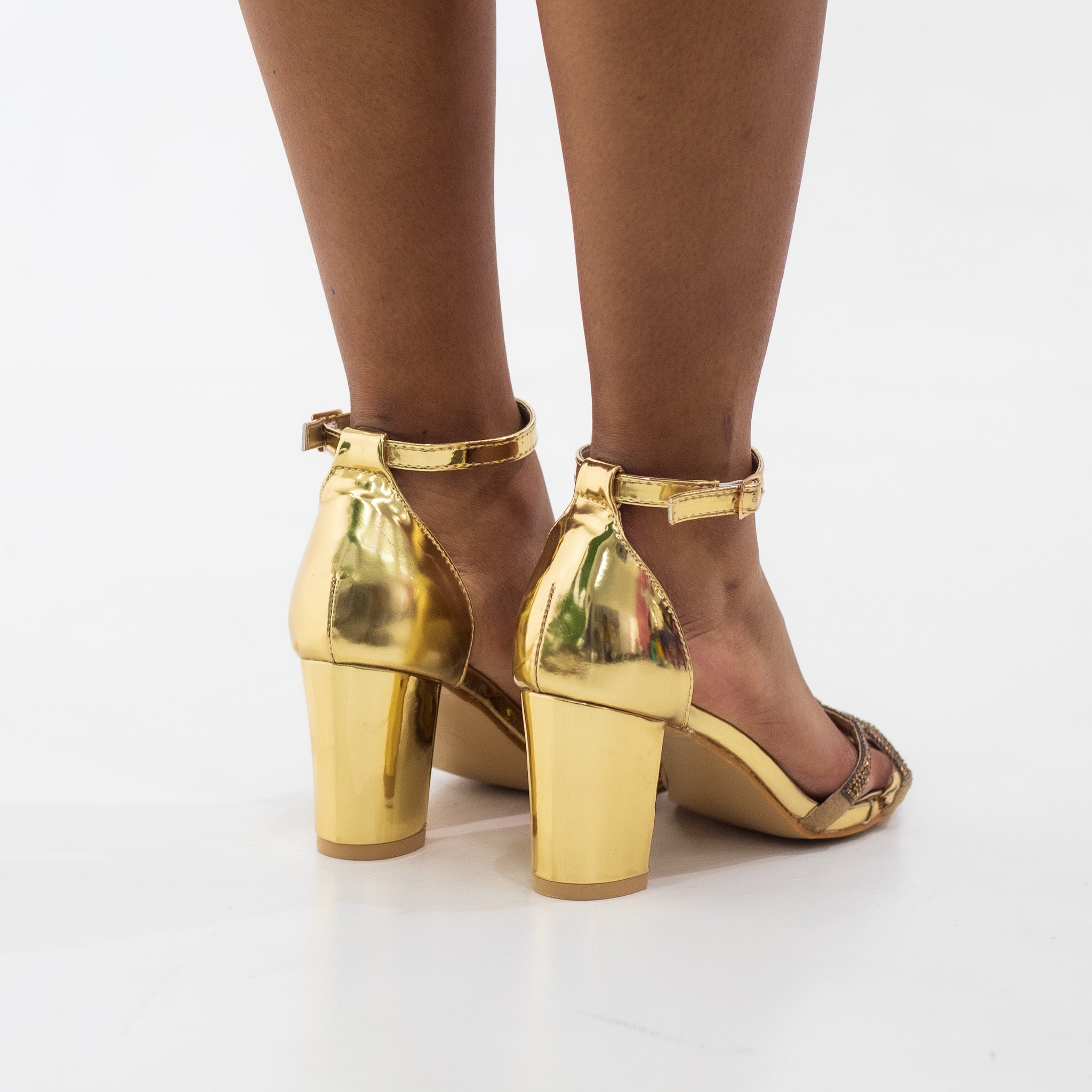 SaShoe 3 link diamante band sandal on 7.5cm heel gold