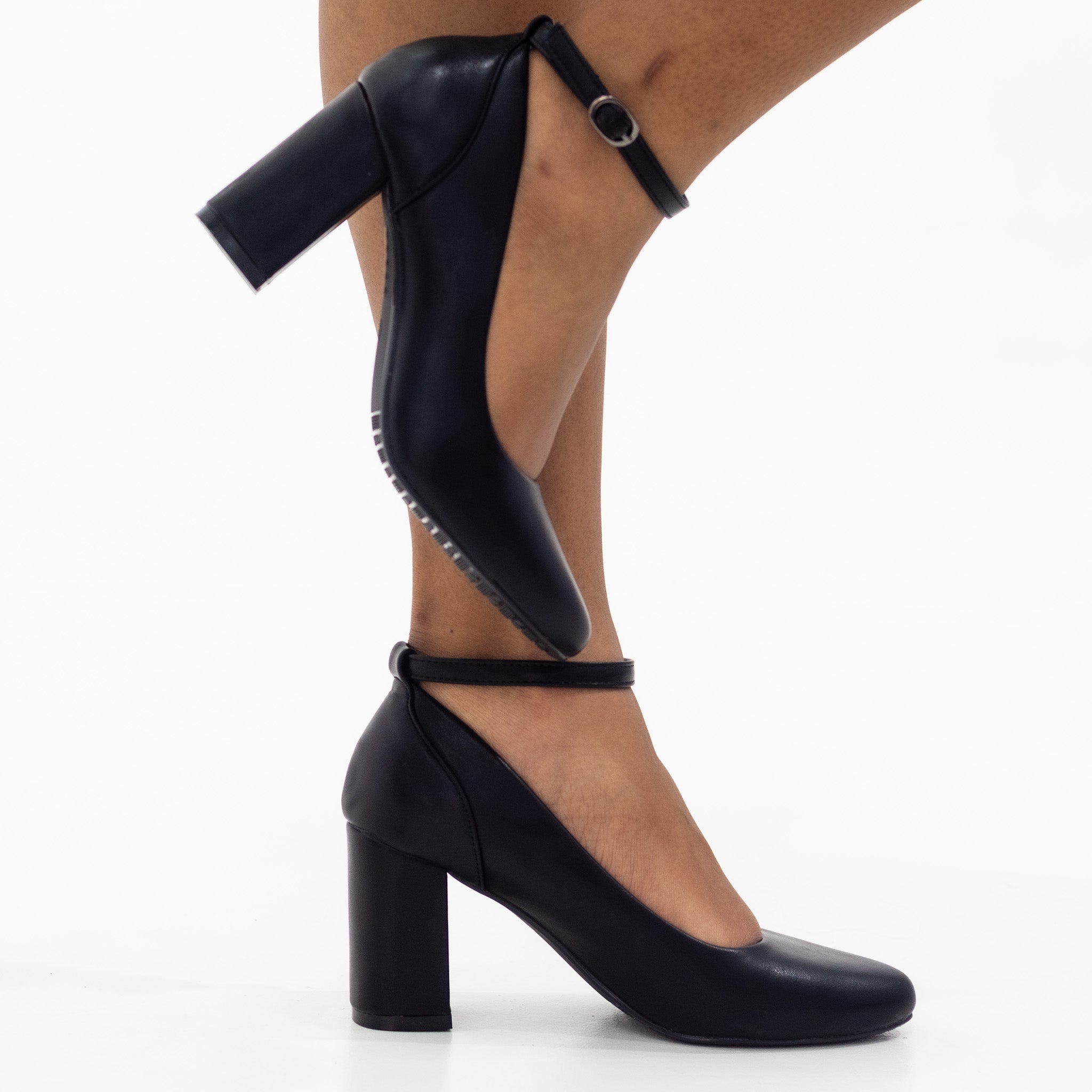 Mohini 8cm block heel court pu black