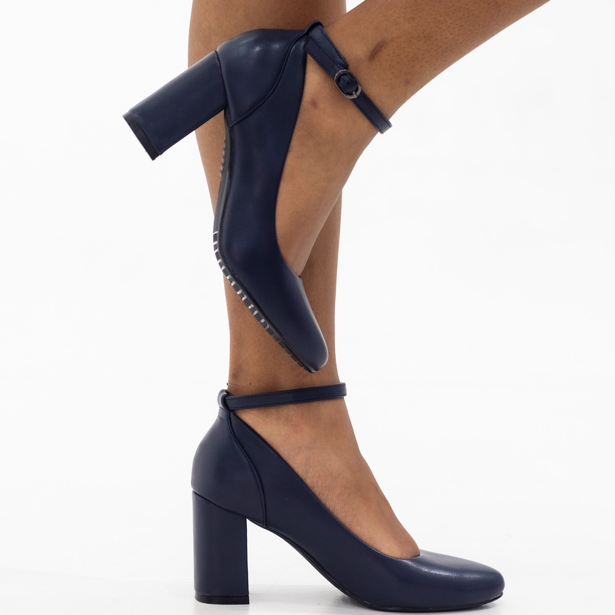 Mohini 8cm block heel court pu navy