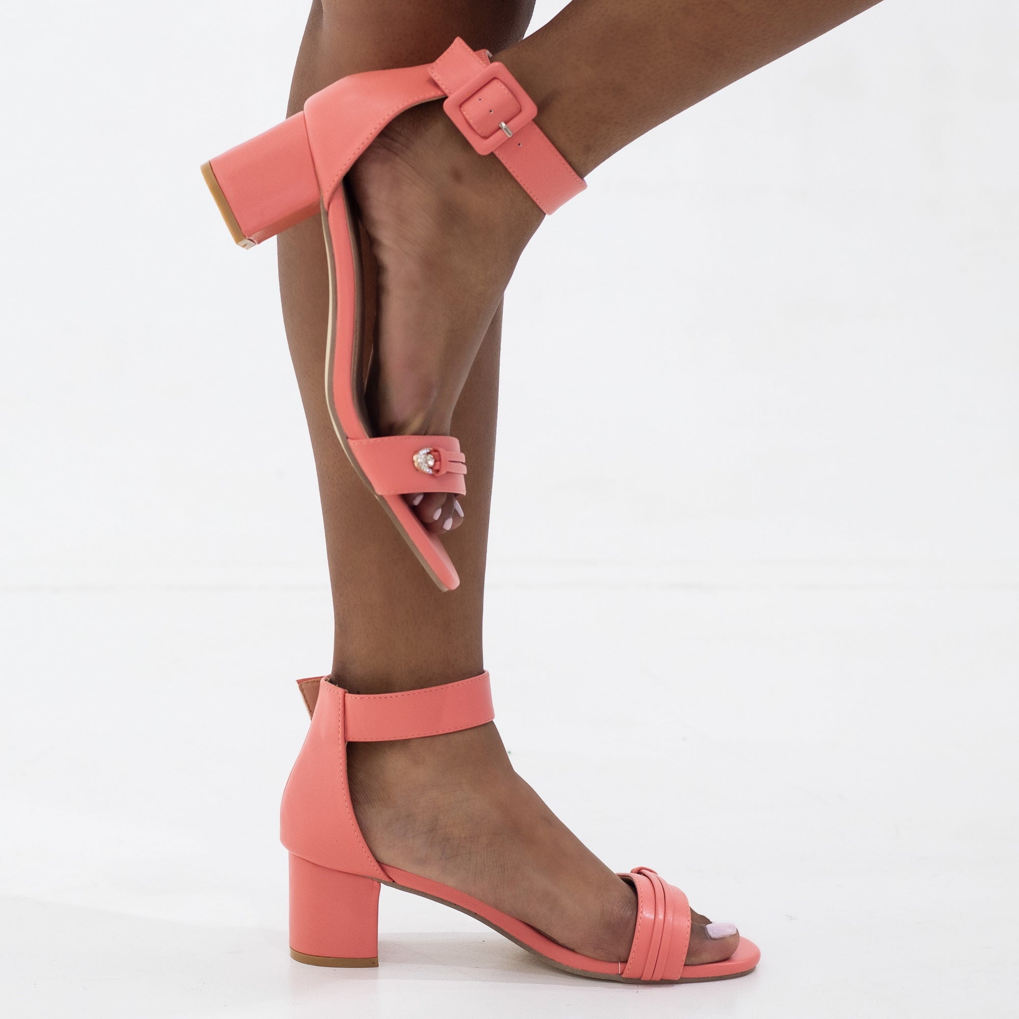 Fego one band buckled detailed 5.5cm heel sandal peach orange