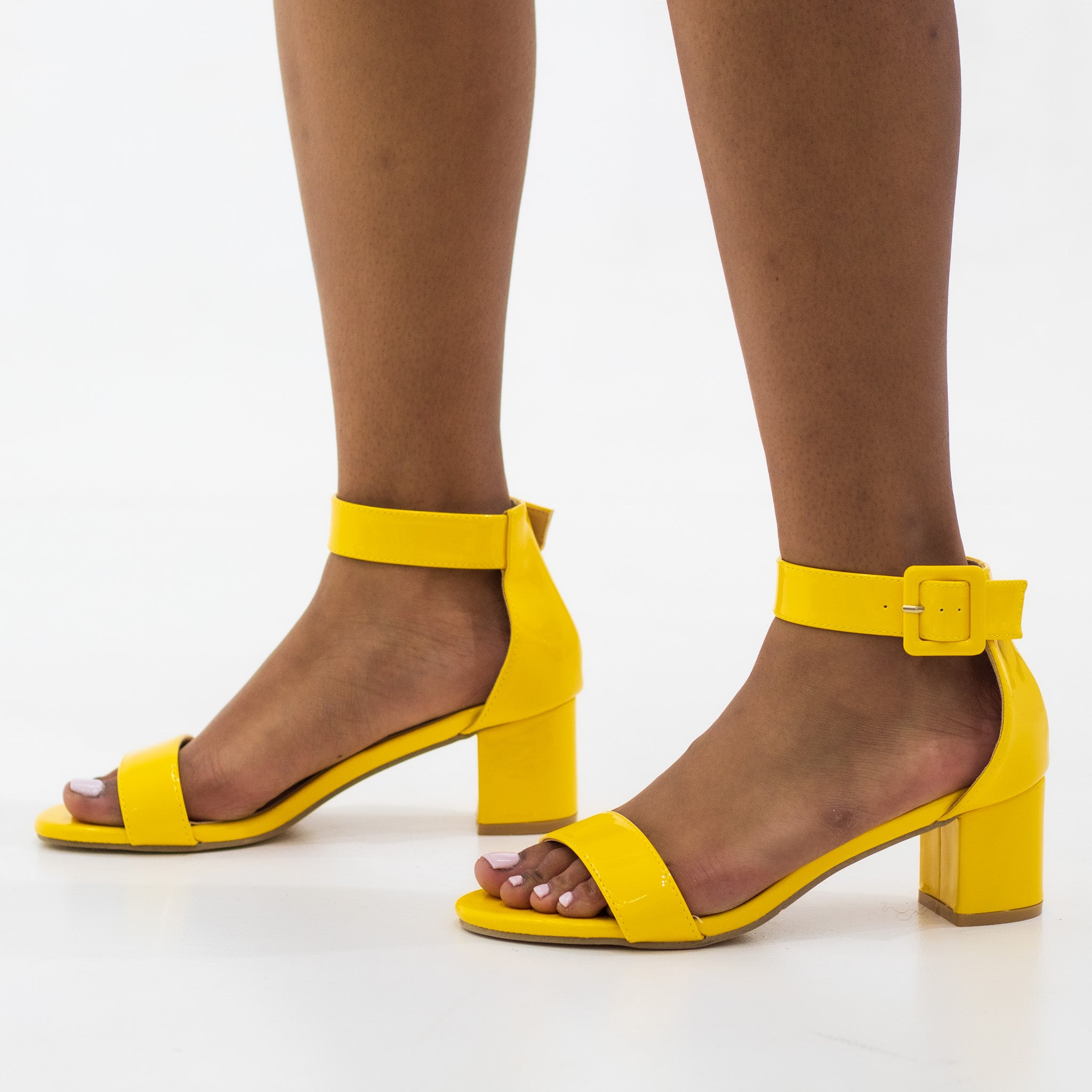 Ulana one band ankle strap 5.5cm heel sandal pat yellow