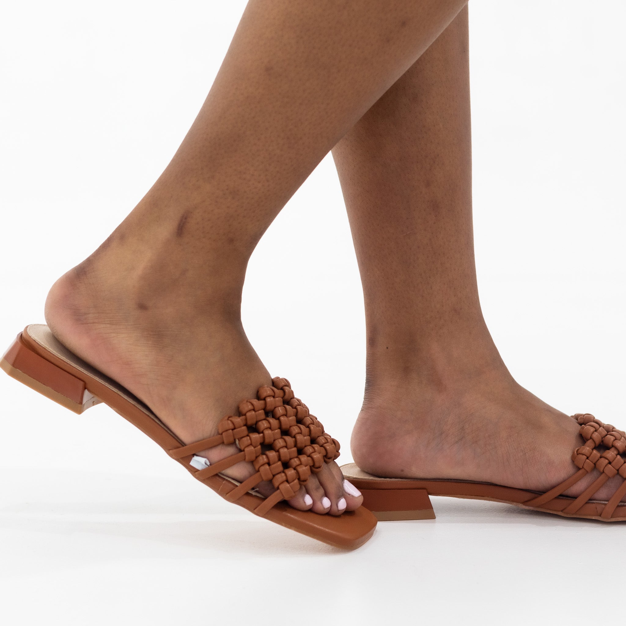 Unilody flat pleated slide on a 2cm flat heel brown