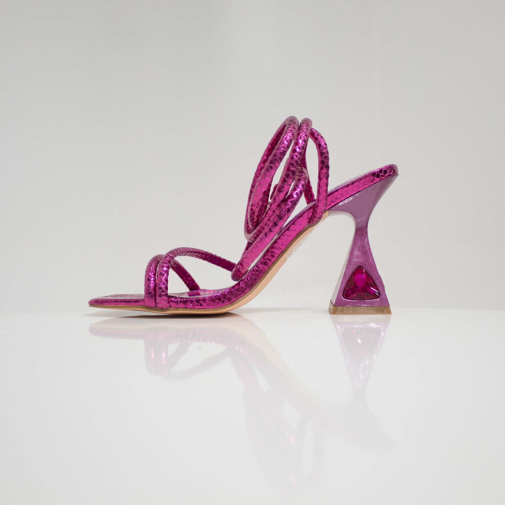 Kuhu stripy ankle strap sandal on 9.5cm curved heel fuchsia