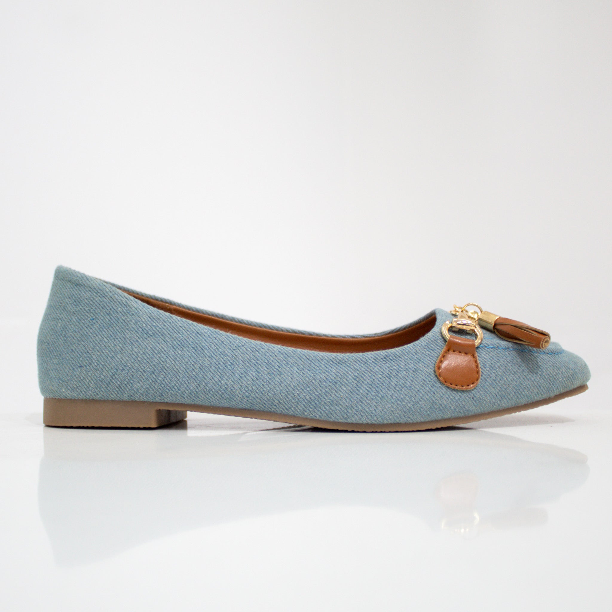 Laurel tassel trim faux leather flat shoes blue