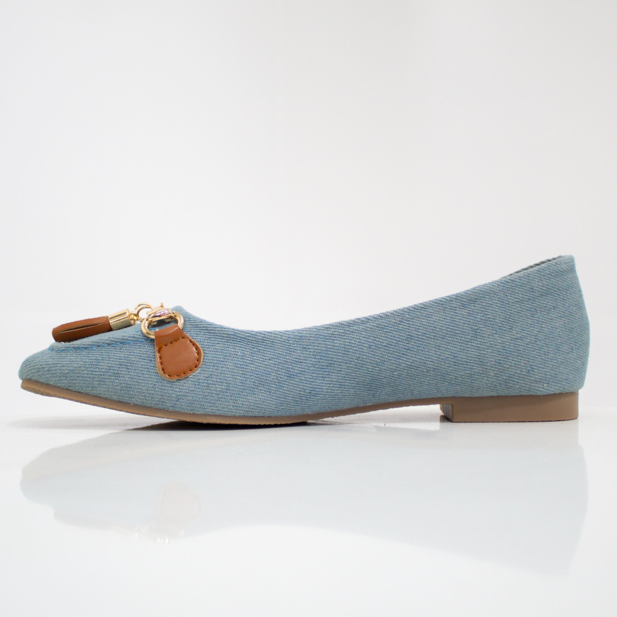 Laurel tassel trim faux leather flat shoes blue