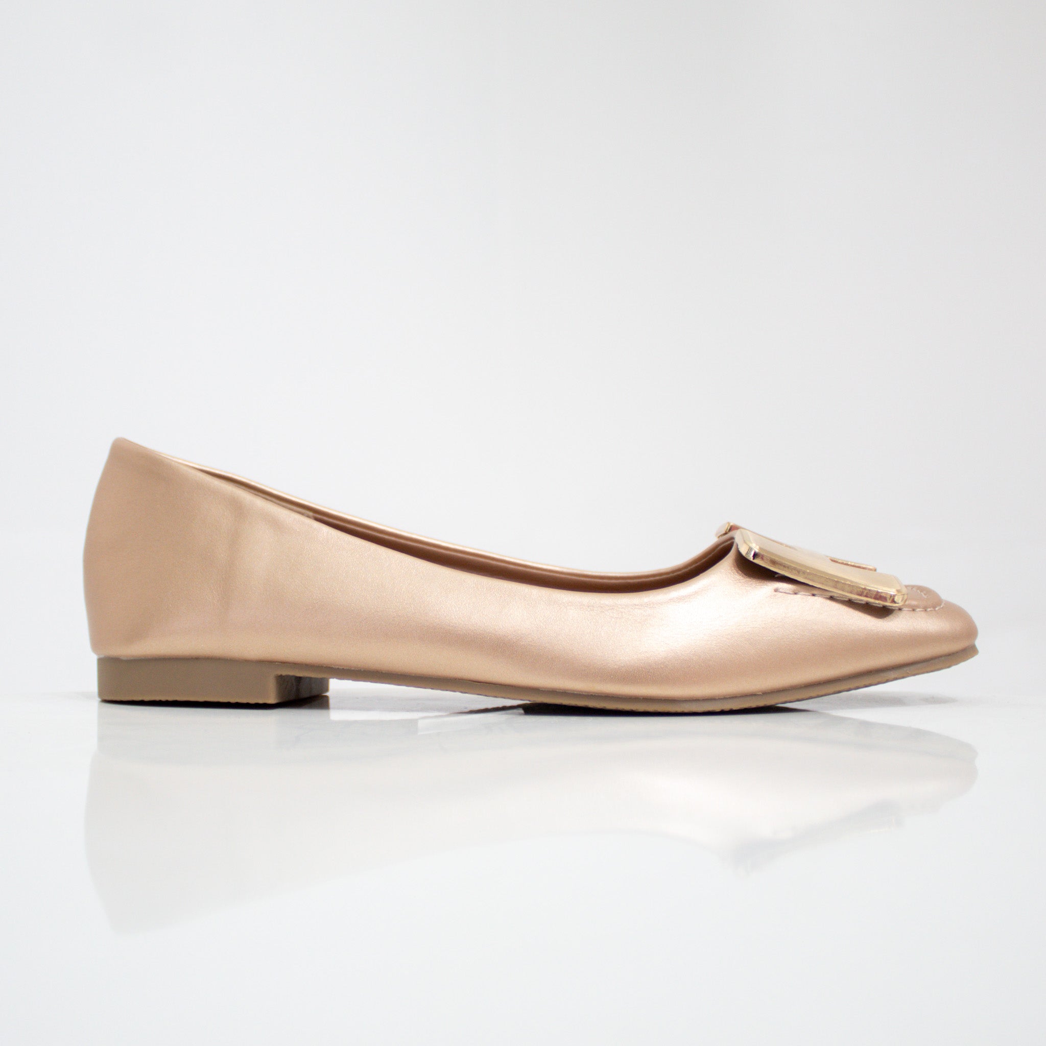 Alvira gold H-trim faux leather pump shoes champagne