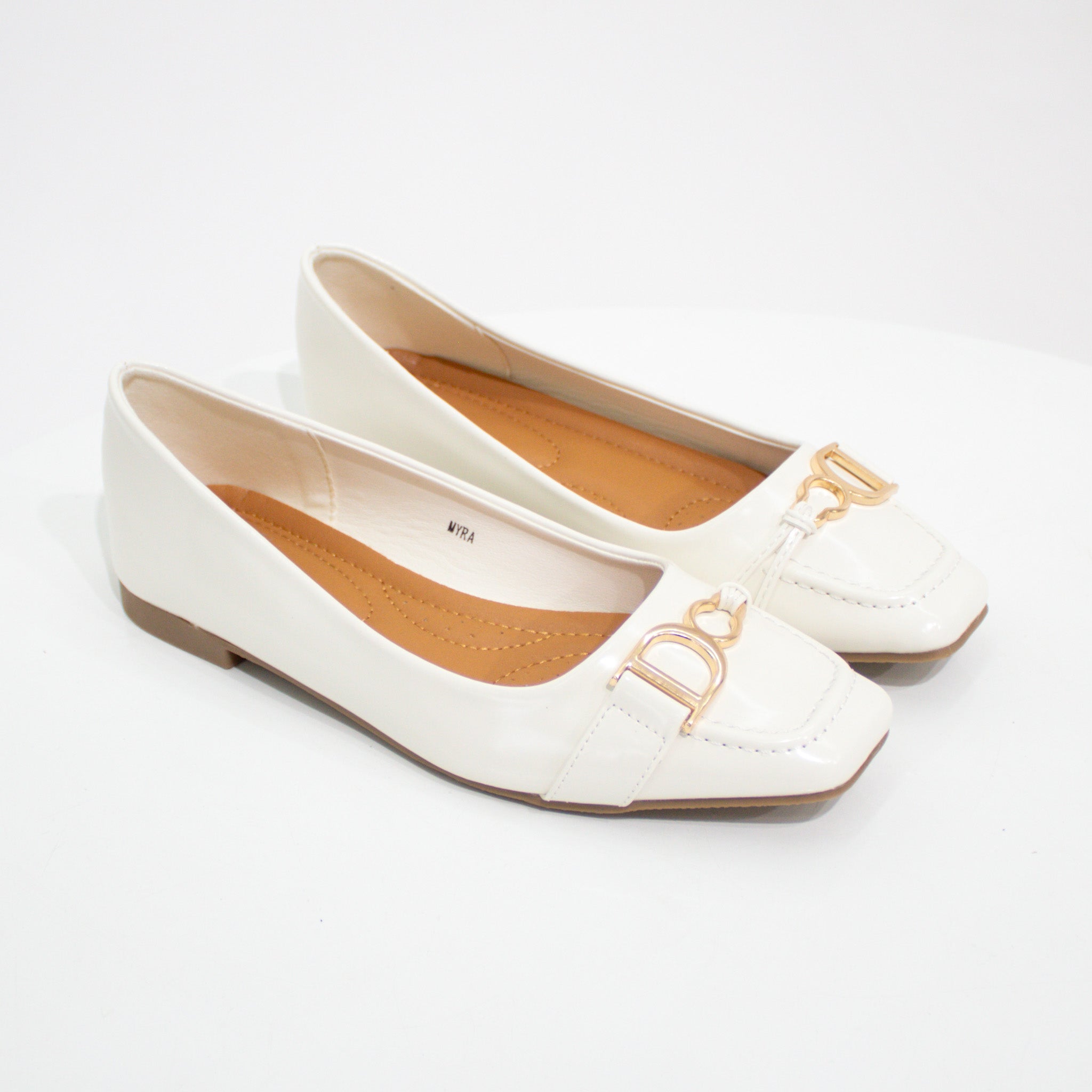 Myra gold DG trim faux leather pump shoe white