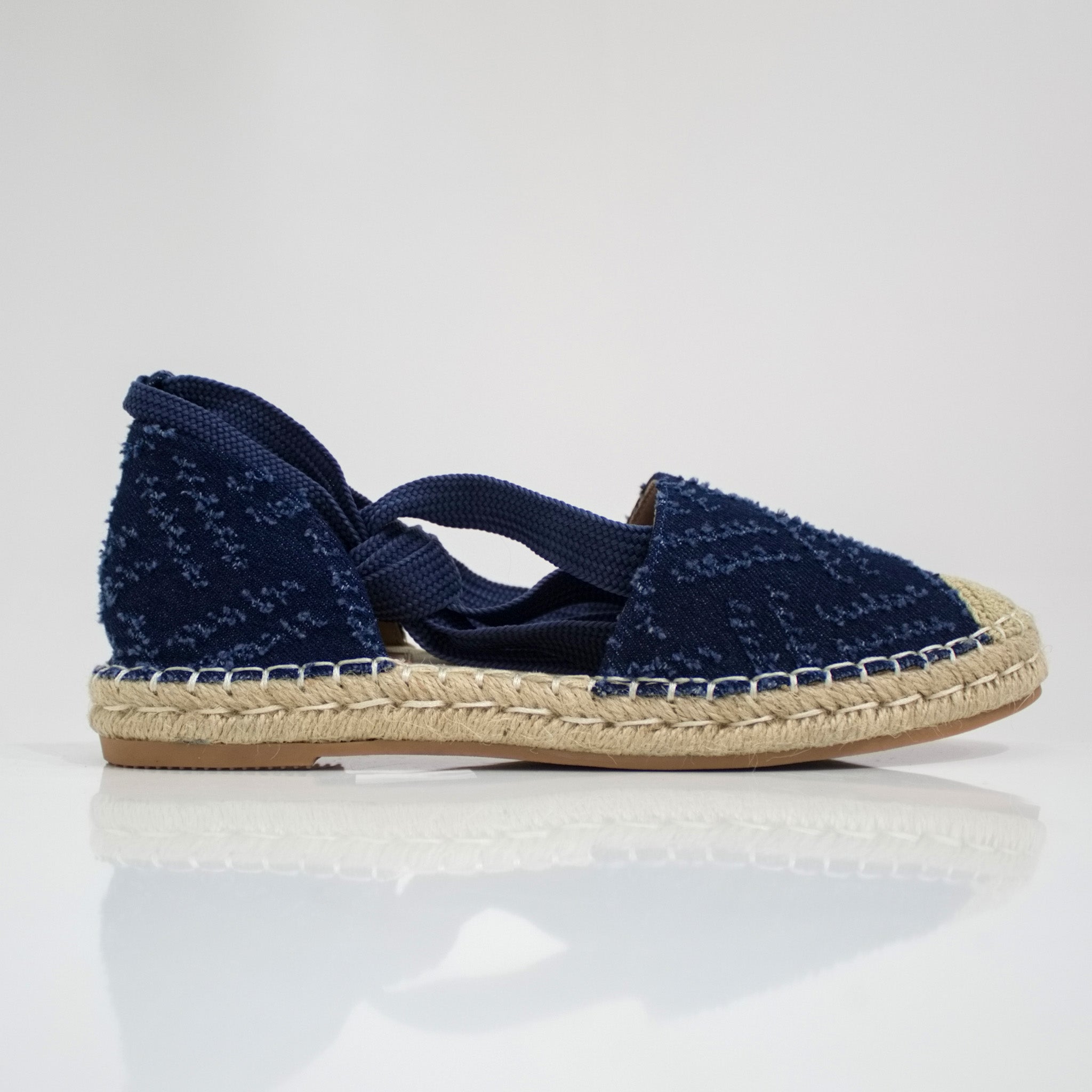 Monroe open-waist tire-up espadrille mule denim blue