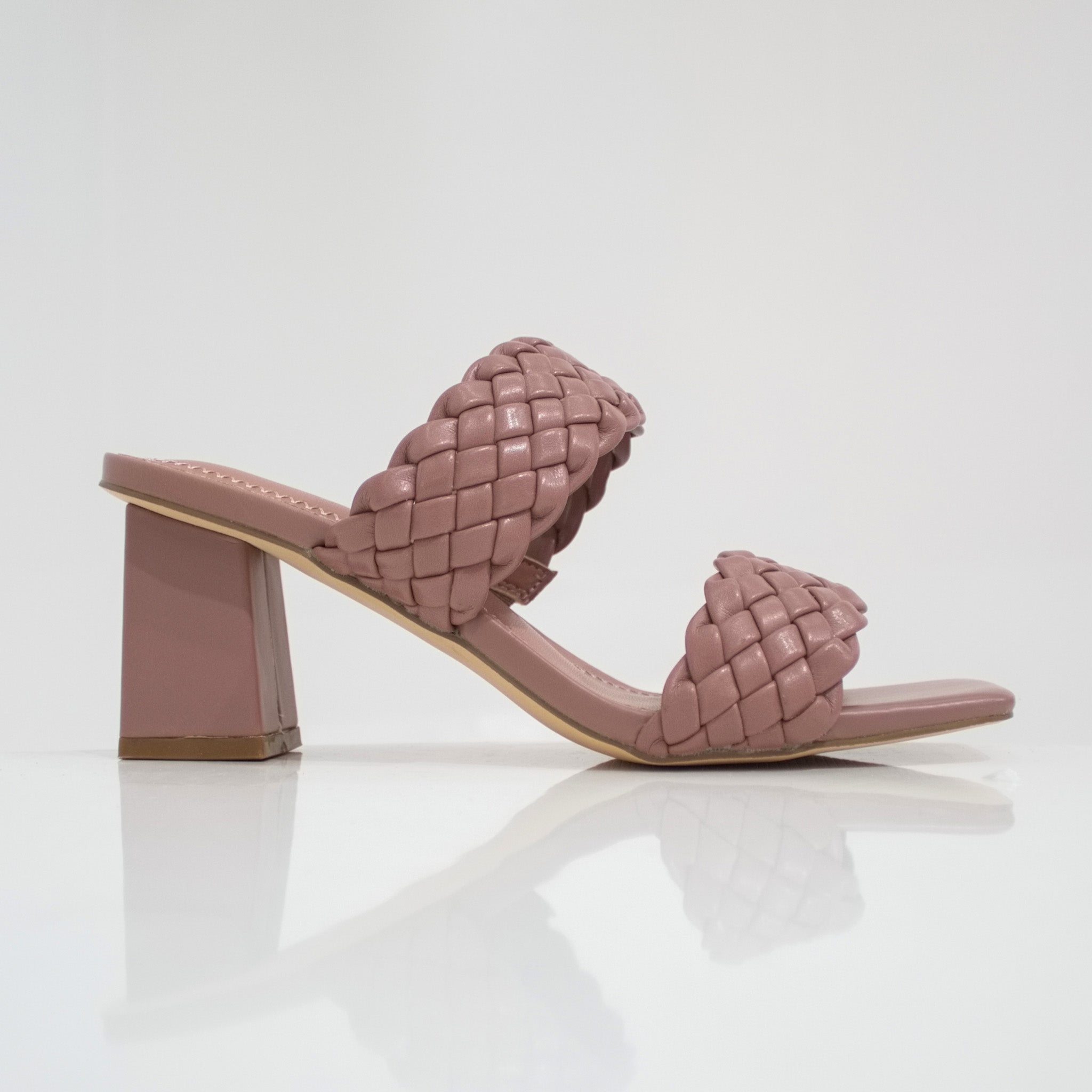 Vana 2 band pleated slide on a 6cm block heel blush