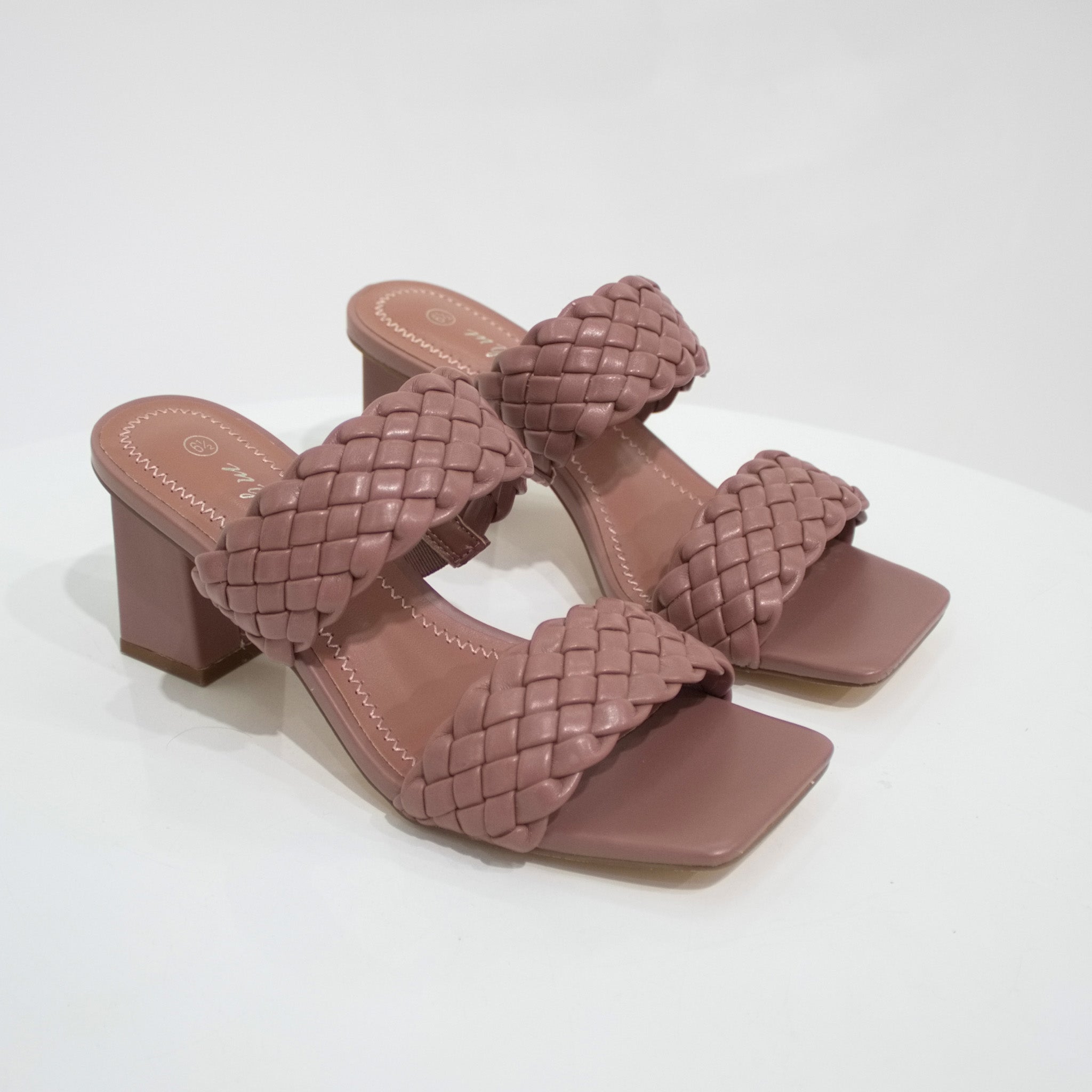 Vana 2 band pleated slide on a 6cm block heel blush