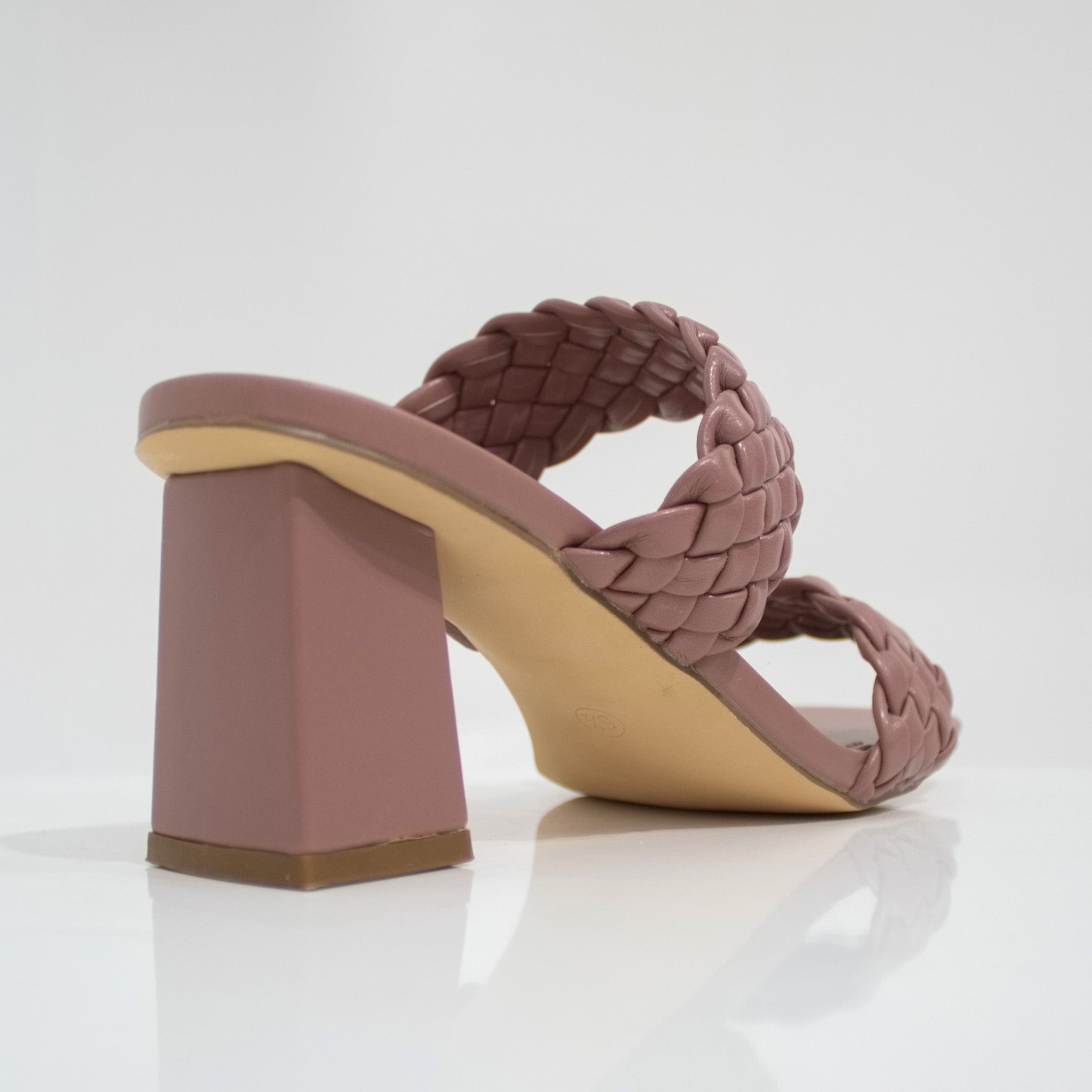 Vana 2 band pleated slide on a 6cm block heel blush