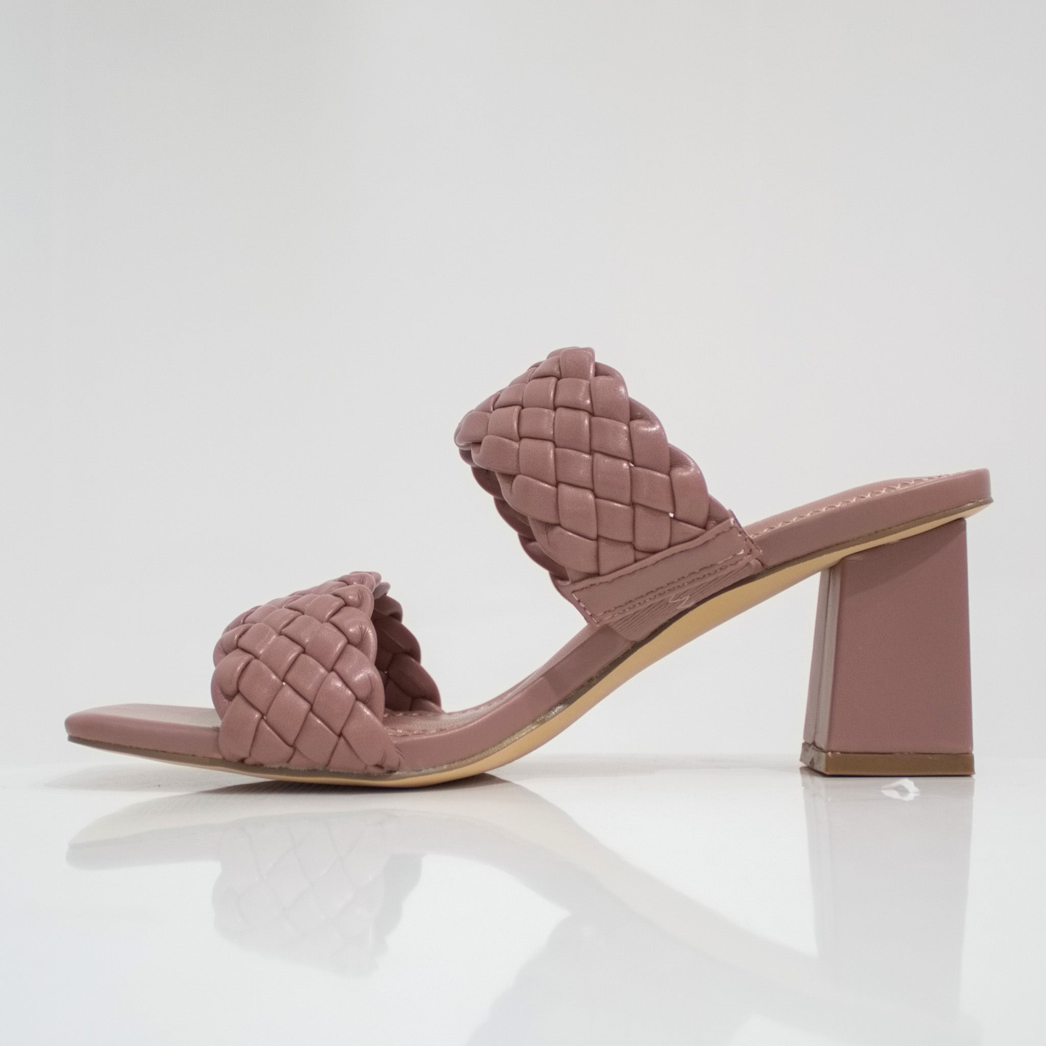 Vana 2 band pleated slide on a 6cm block heel blush