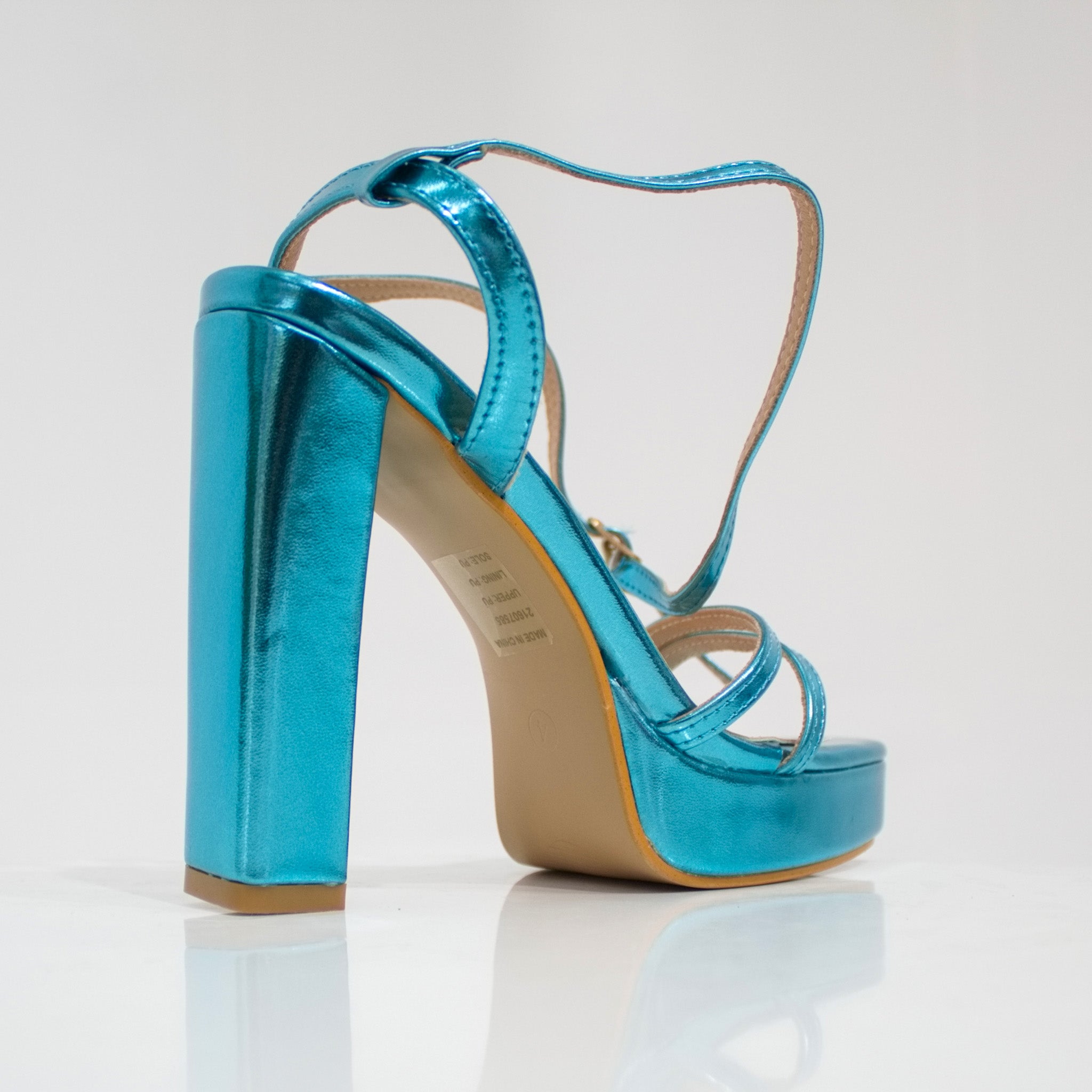 Aycra double band 11.5cm platform heel ankle strap sandal blue