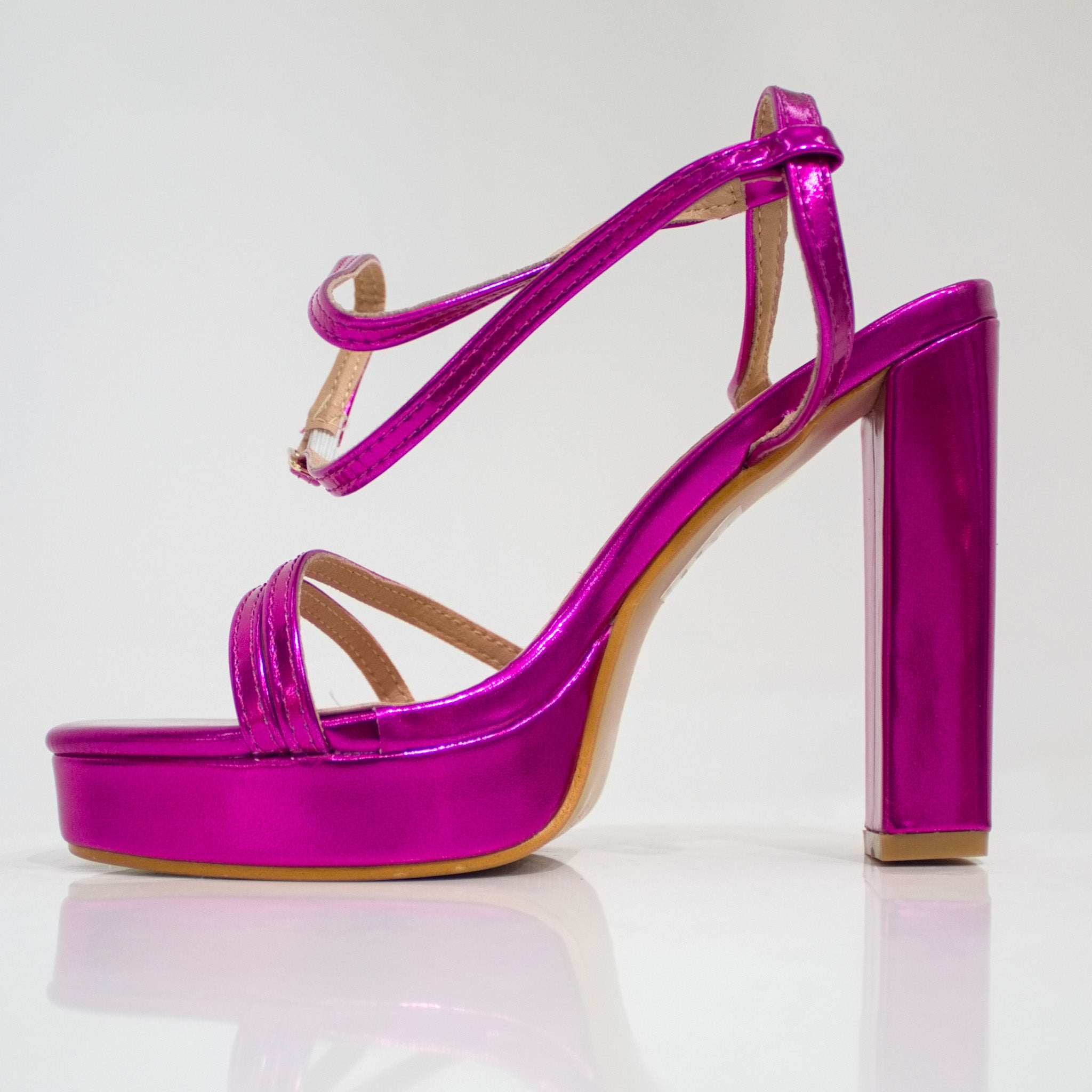 Aycra double band 11.5cm platform heel ankle strap sandal fuchsia