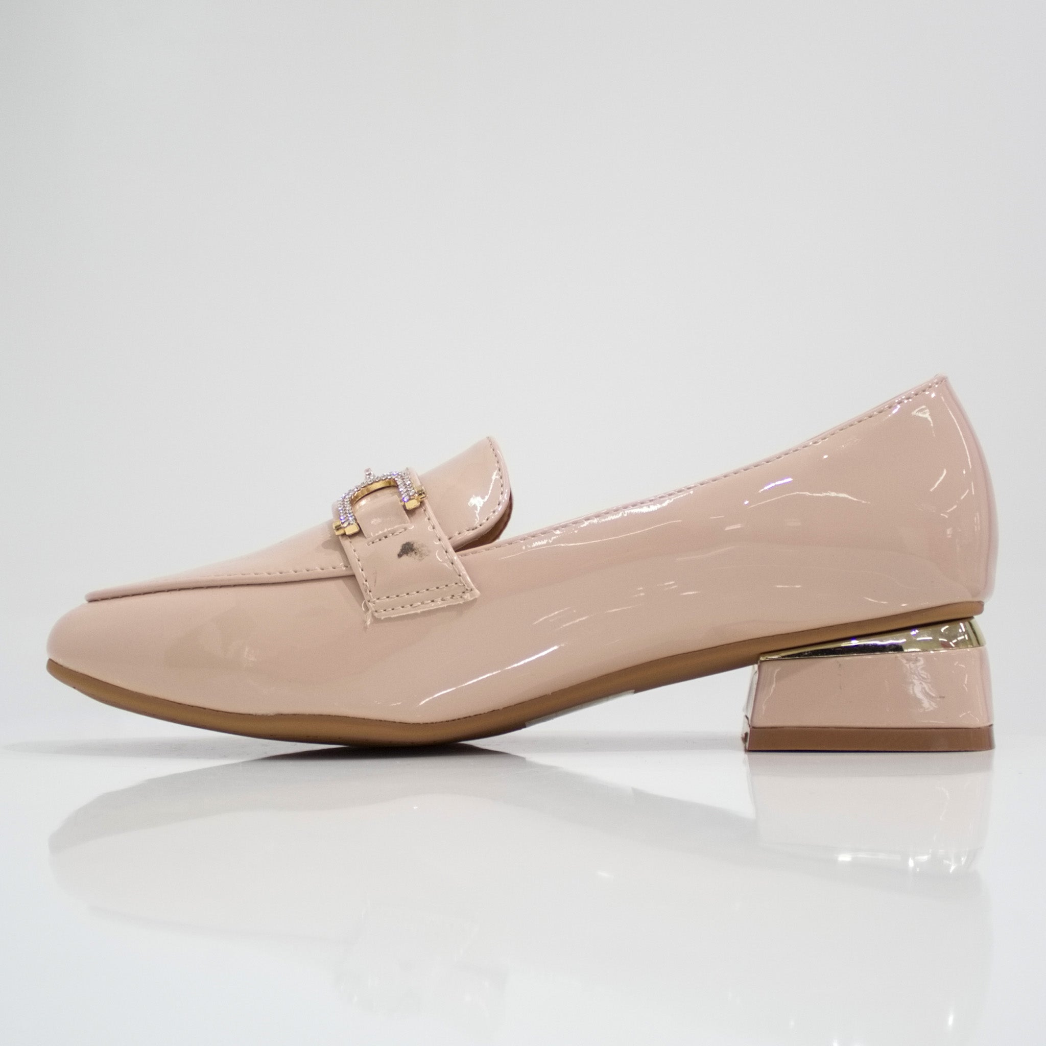 Venecia 3cm flat heel moc with link trim pu nude