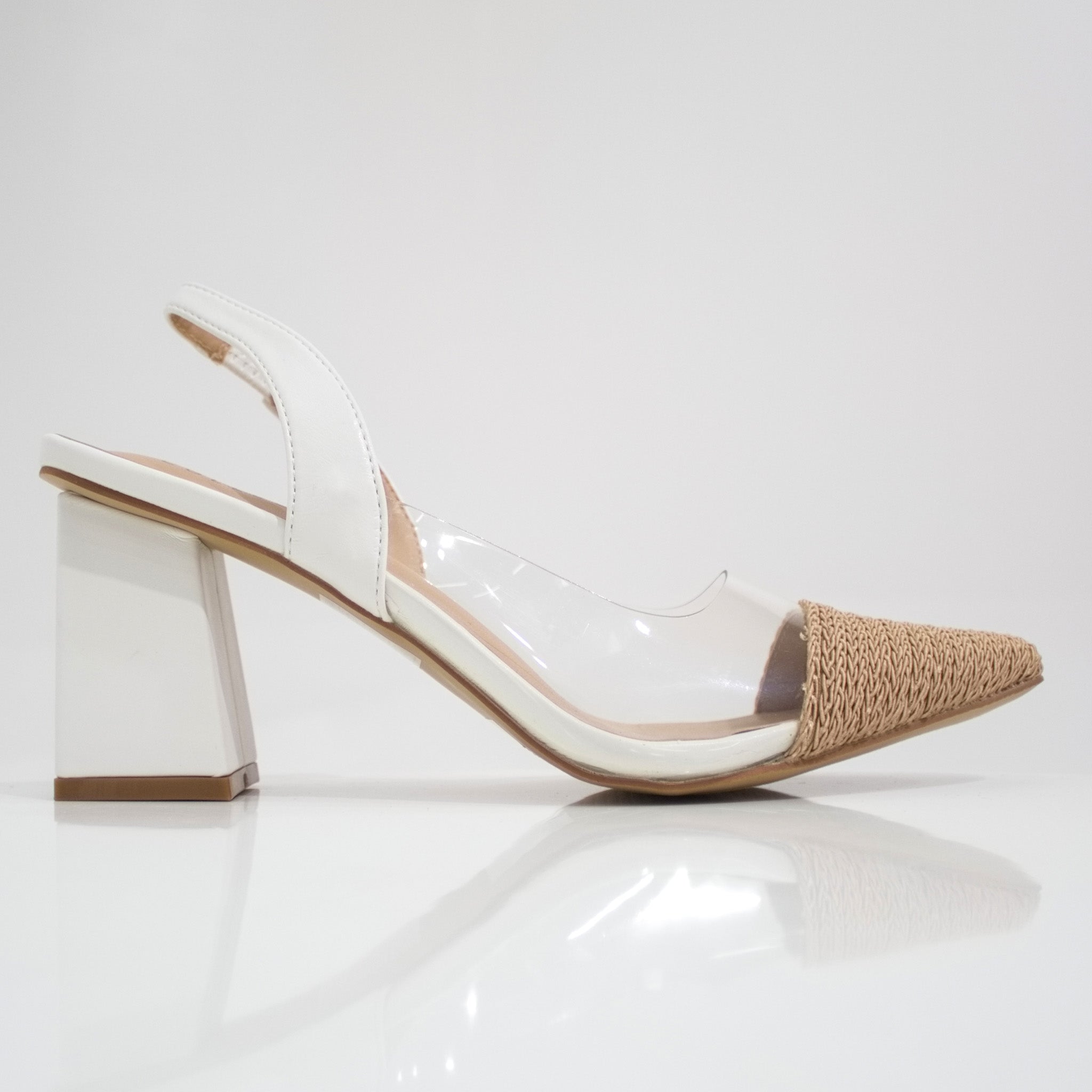 Journee 7cm heel vinyl sling back shoe white