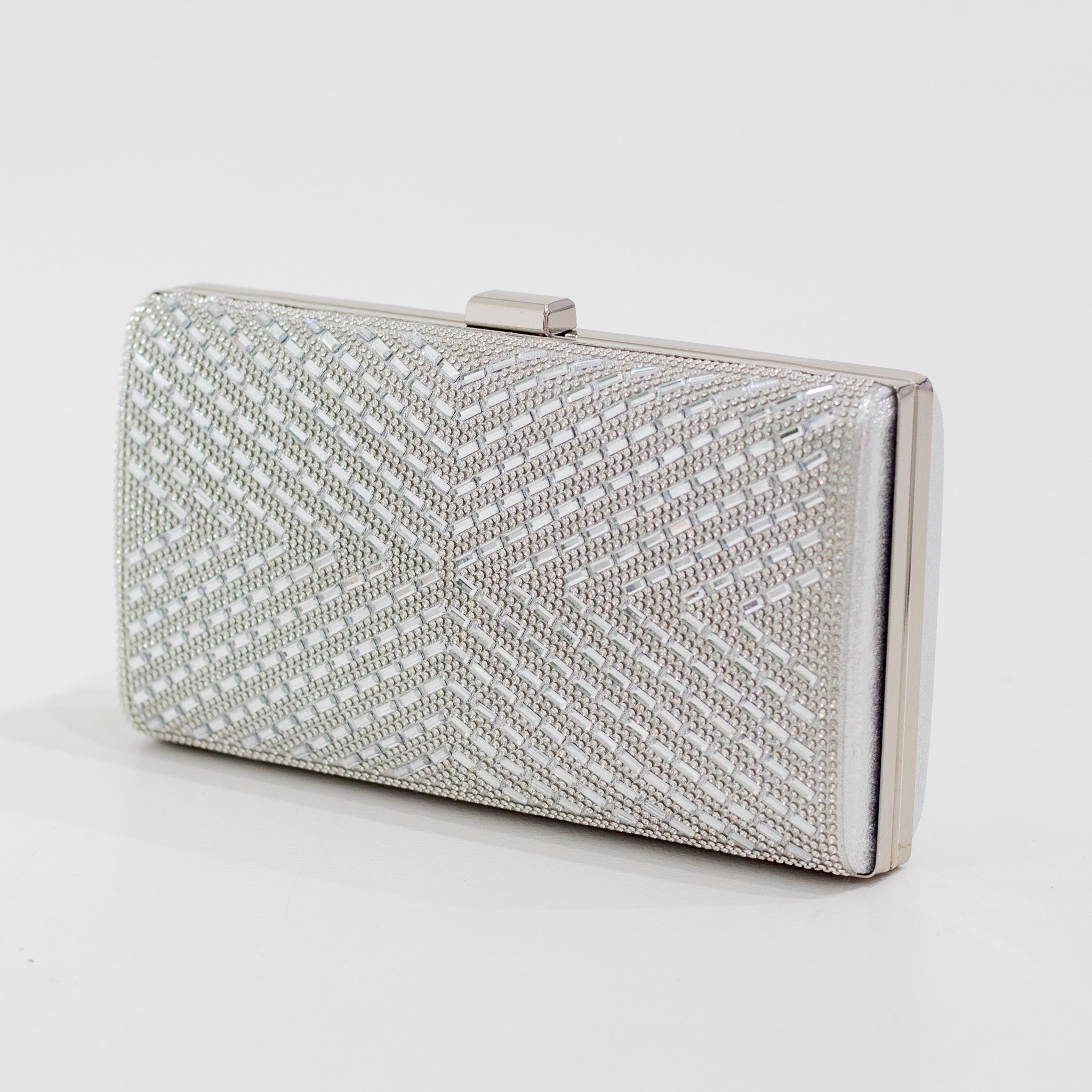 Jacaranda strippy diamante detail clutch bag silver