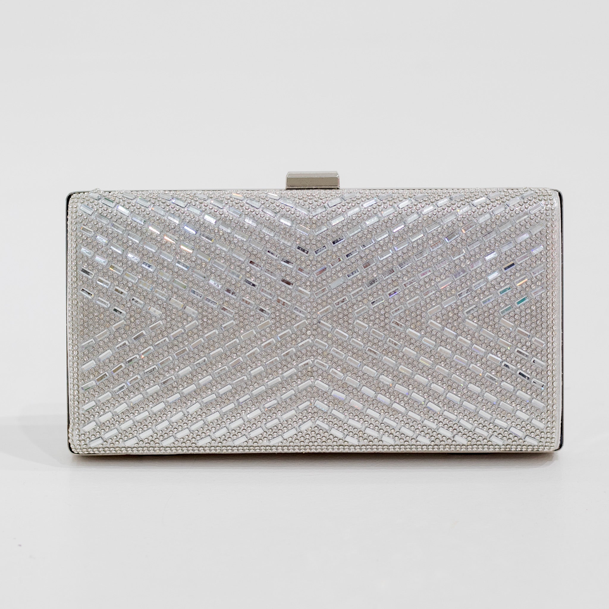 Jacaranda strippy diamante detail clutch bag silver