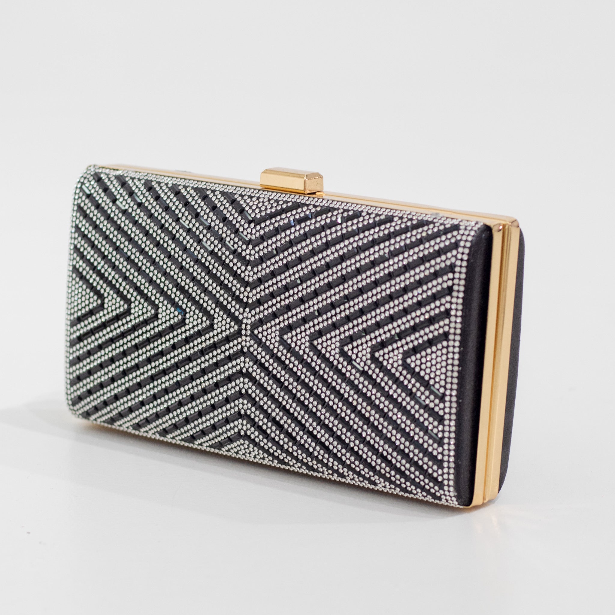 Jacaranda strippy diamante detail clutch bag black