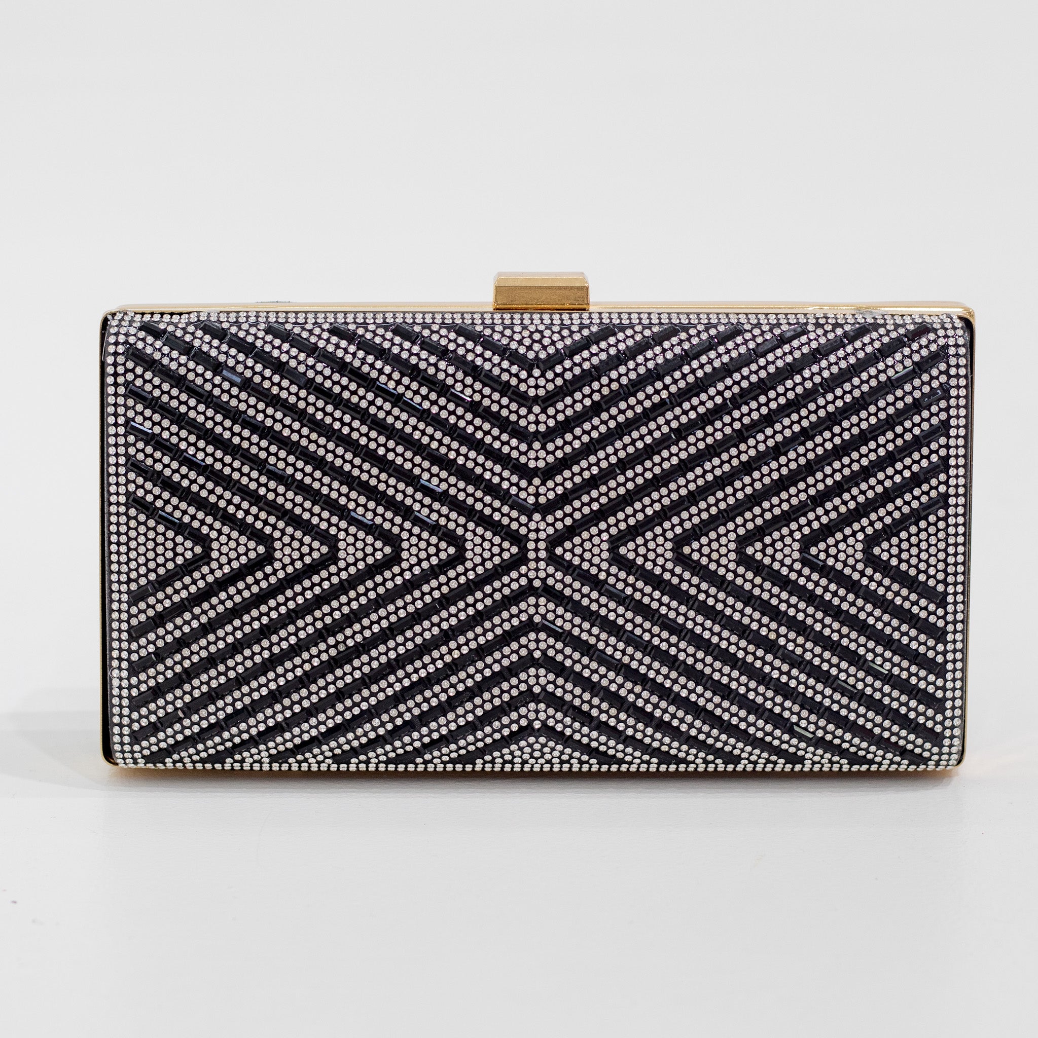 Jacaranda strippy diamante detail clutch bag black