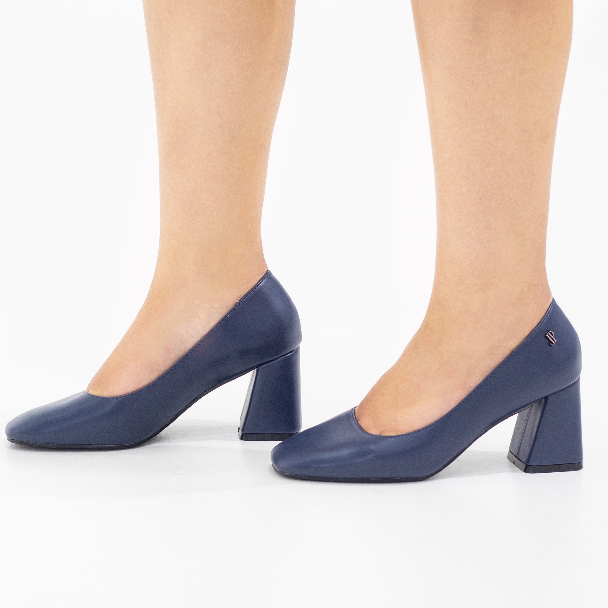 Lopa 7cm block heel PU court shoe navy