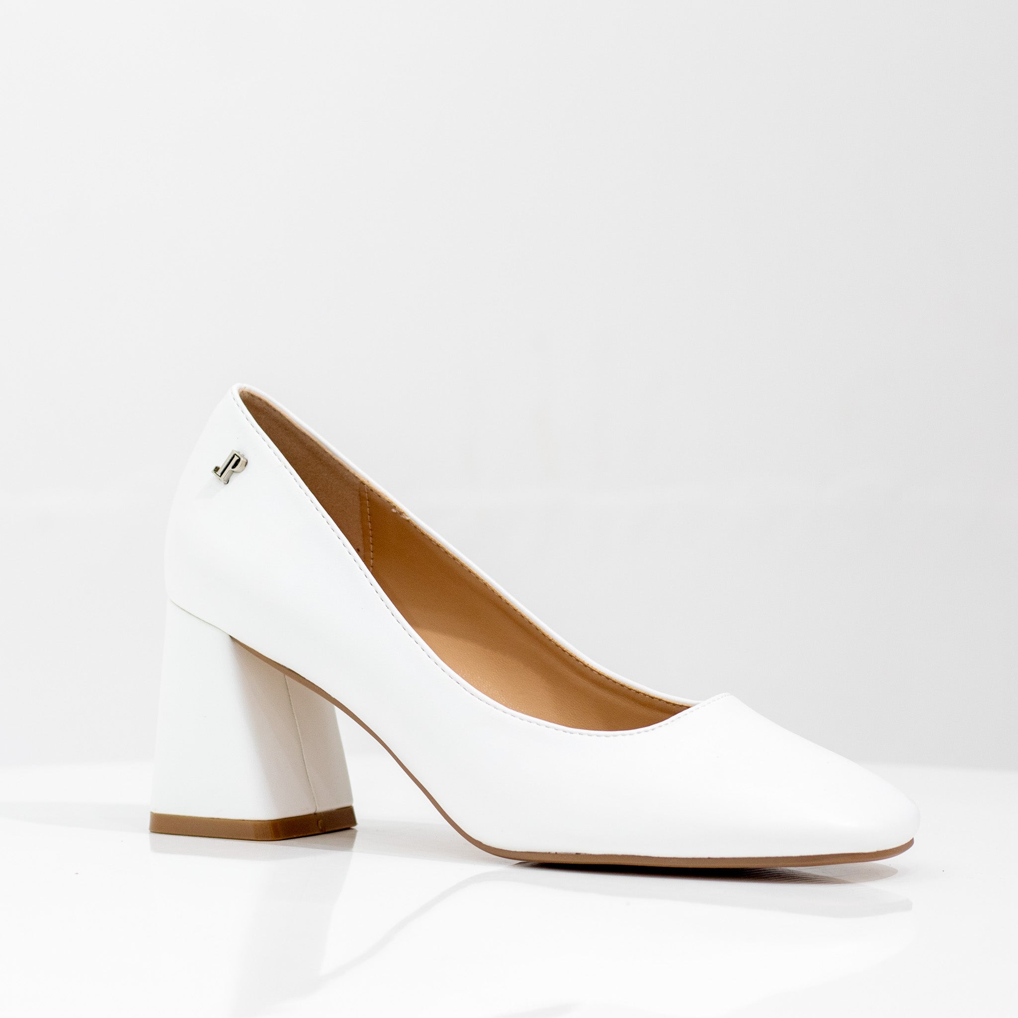 Lopa 7cm block heel PU court shoe white