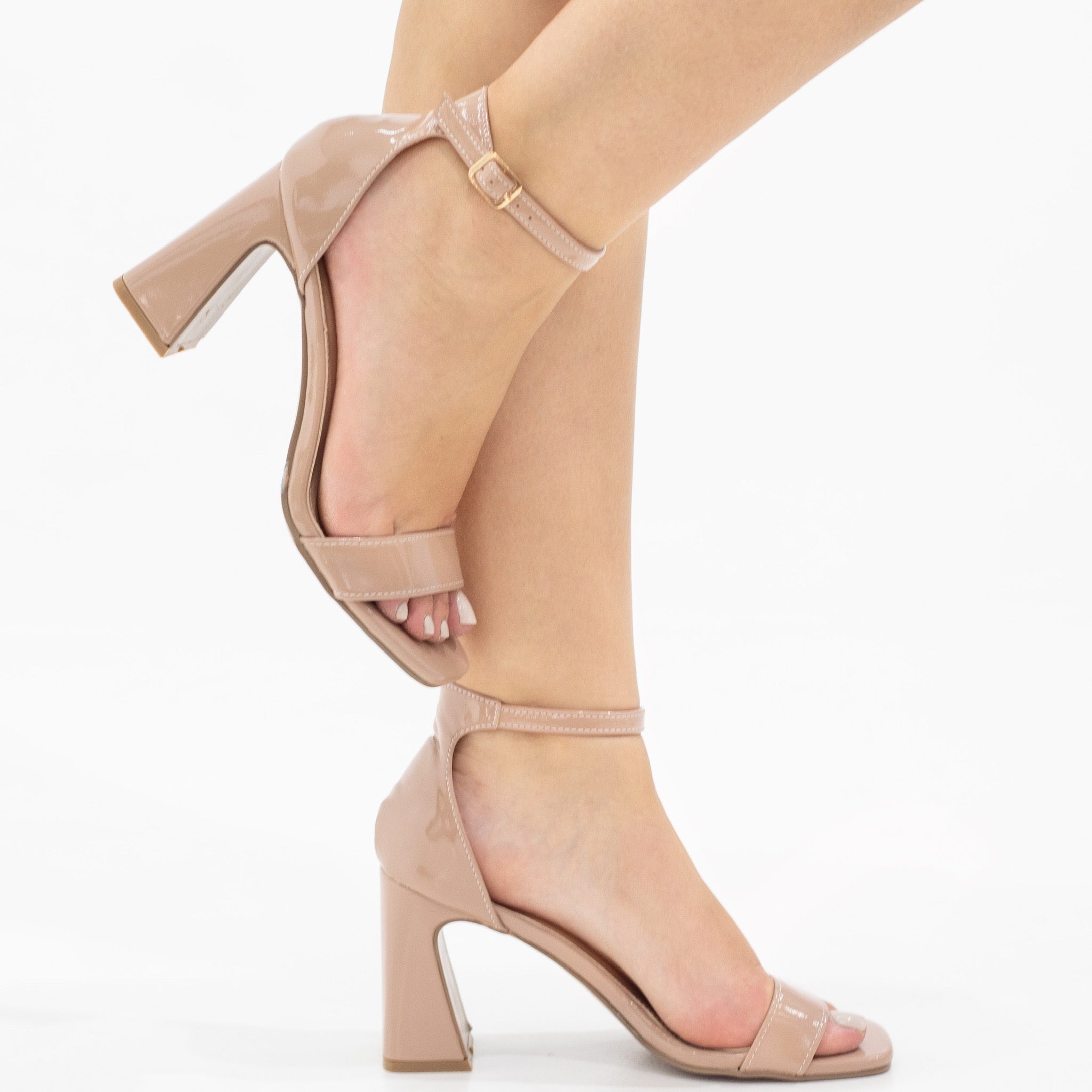 Yamini one band pat sandal on 9cm heel nude