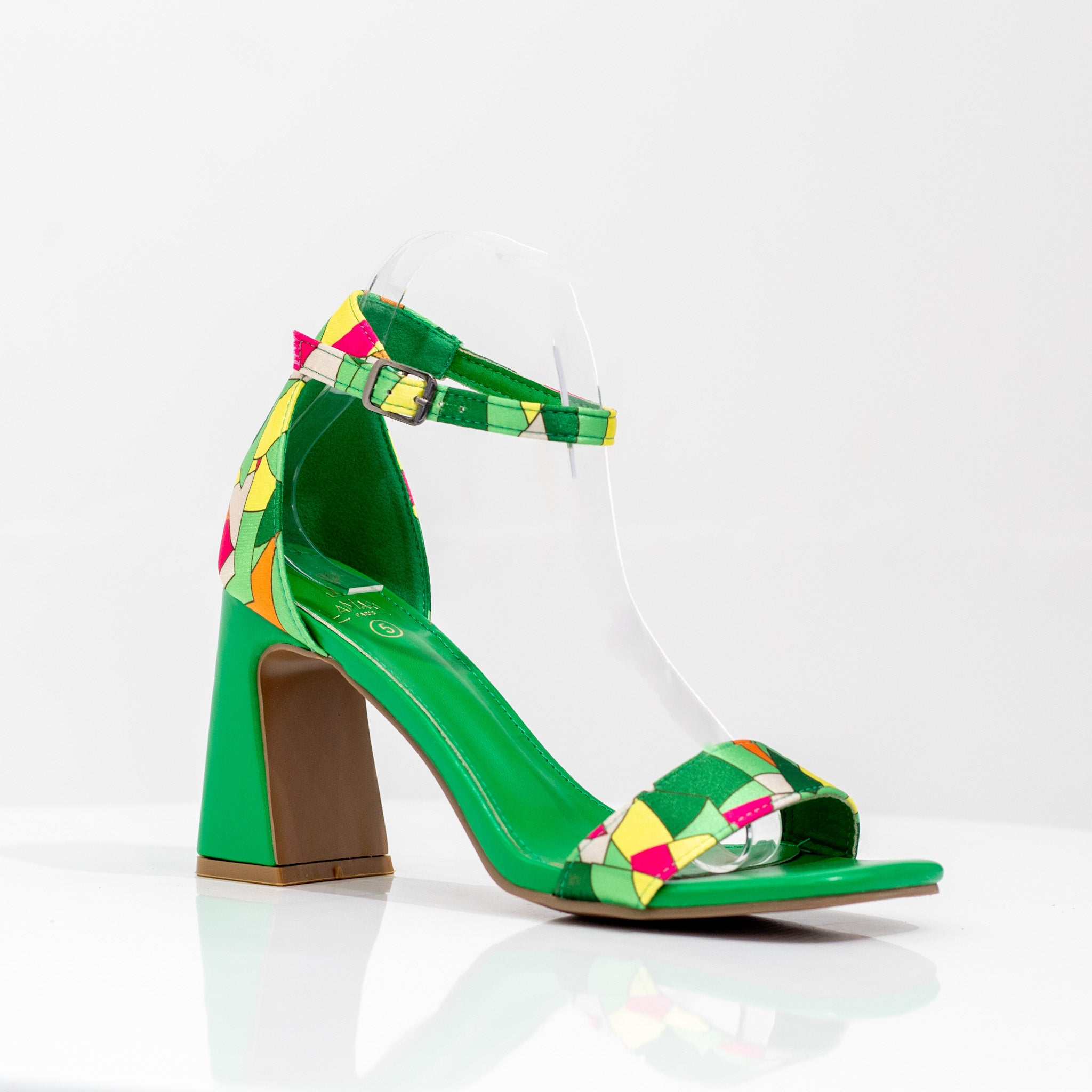 Minal one band multi sandal on 9cm block heel green