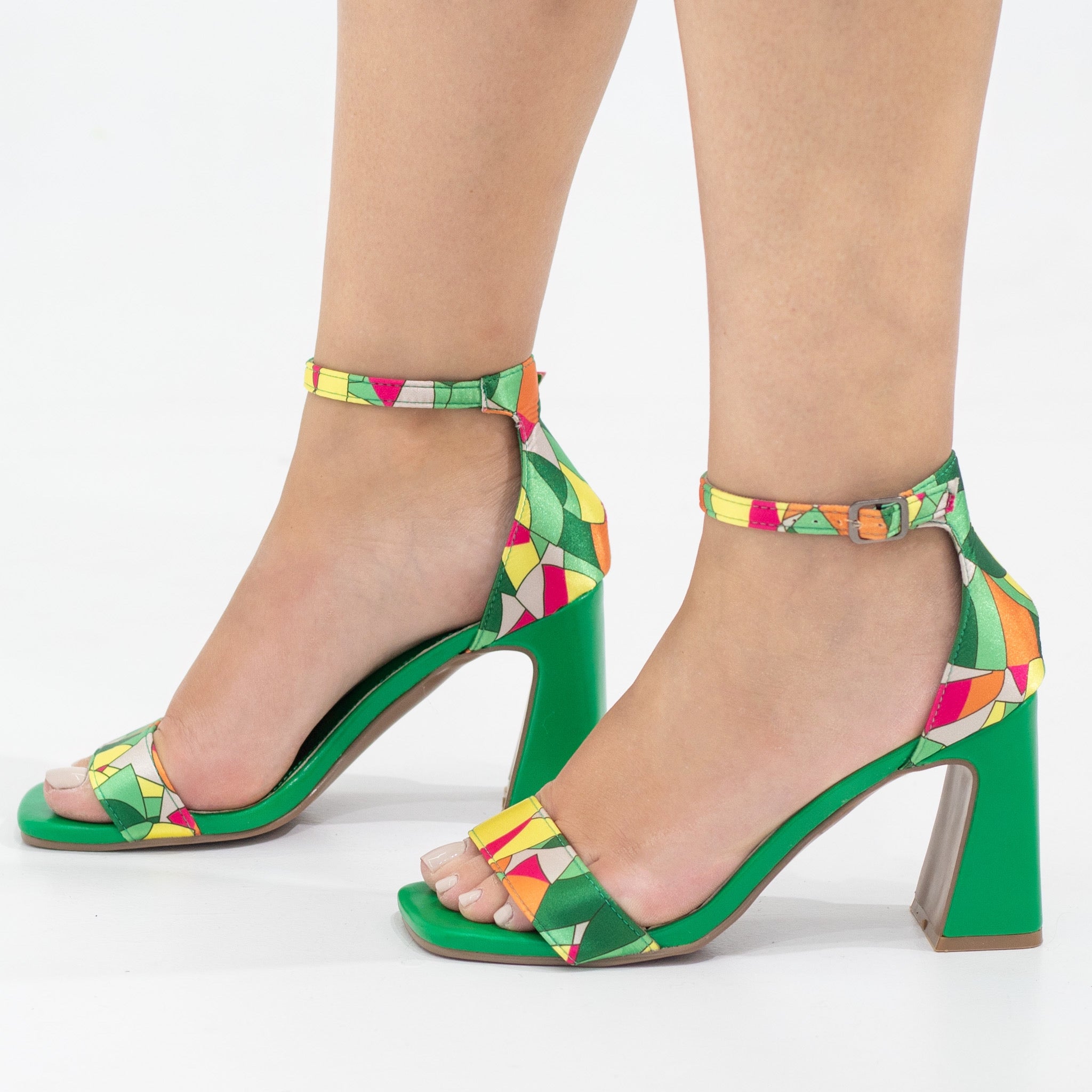 Minal one band multi sandal on 9cm block heel green