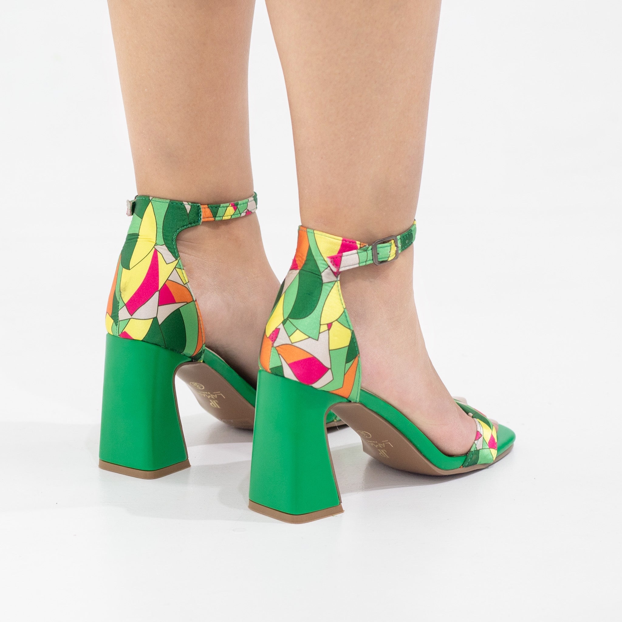 Minal one band multi sandal on 9cm block heel green