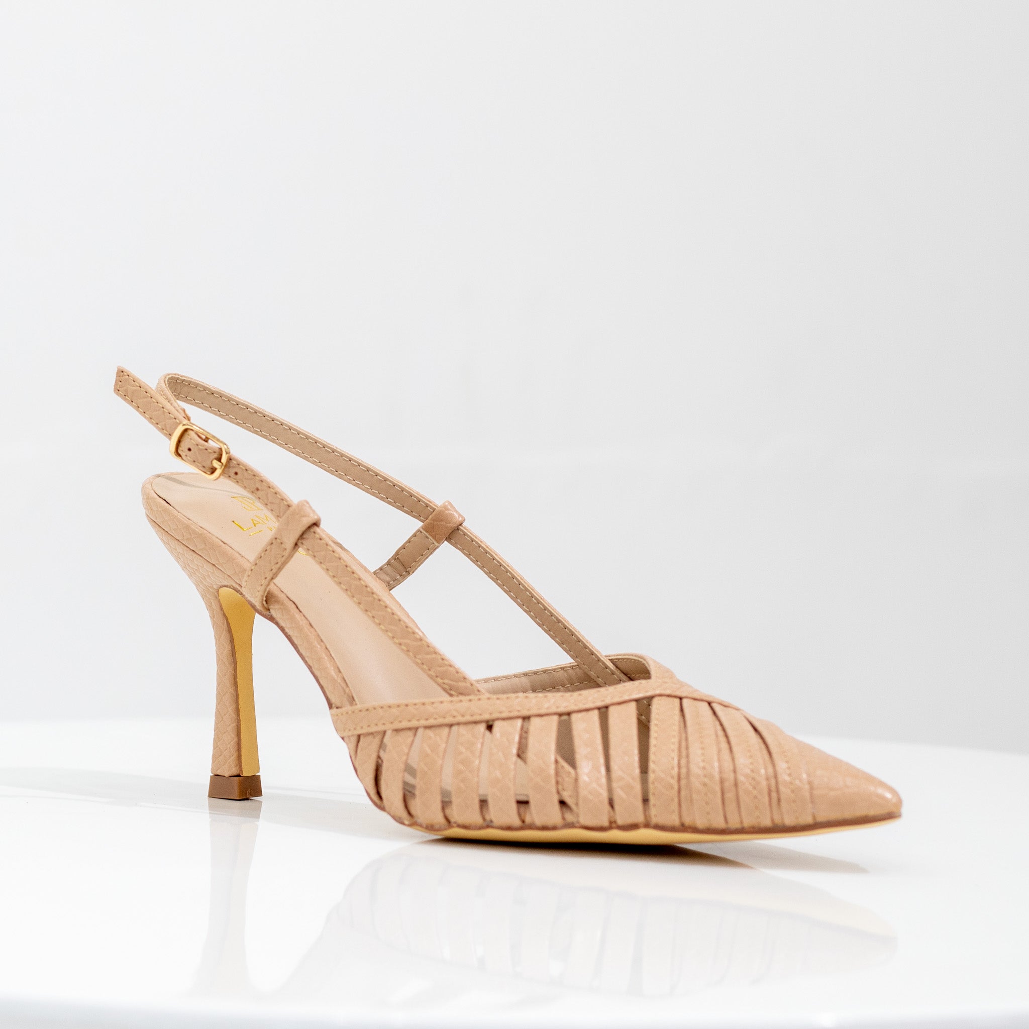 Slinky closed strippy 8cm heel sling back nude