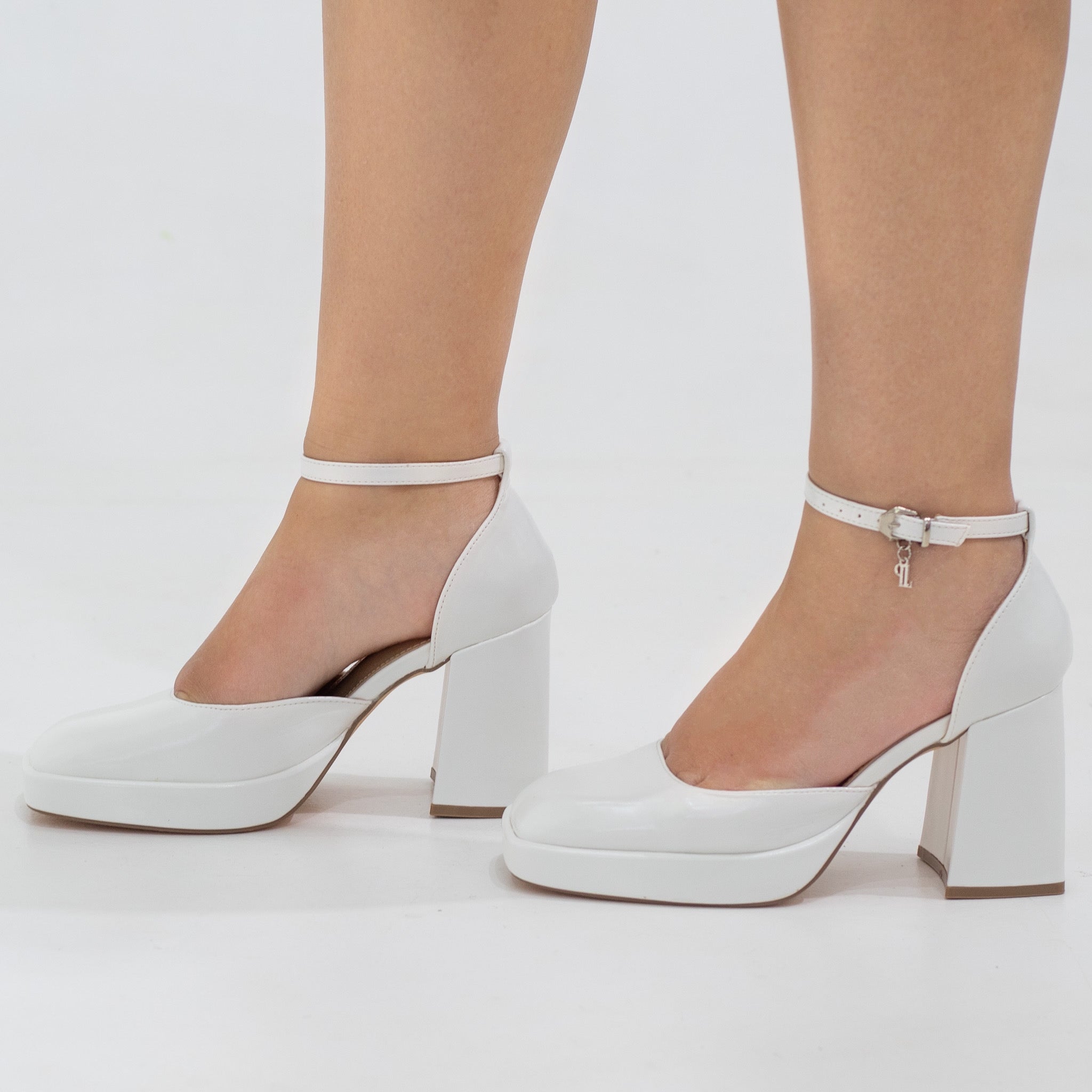 Eshana open waist pu on 9cm platform heel white