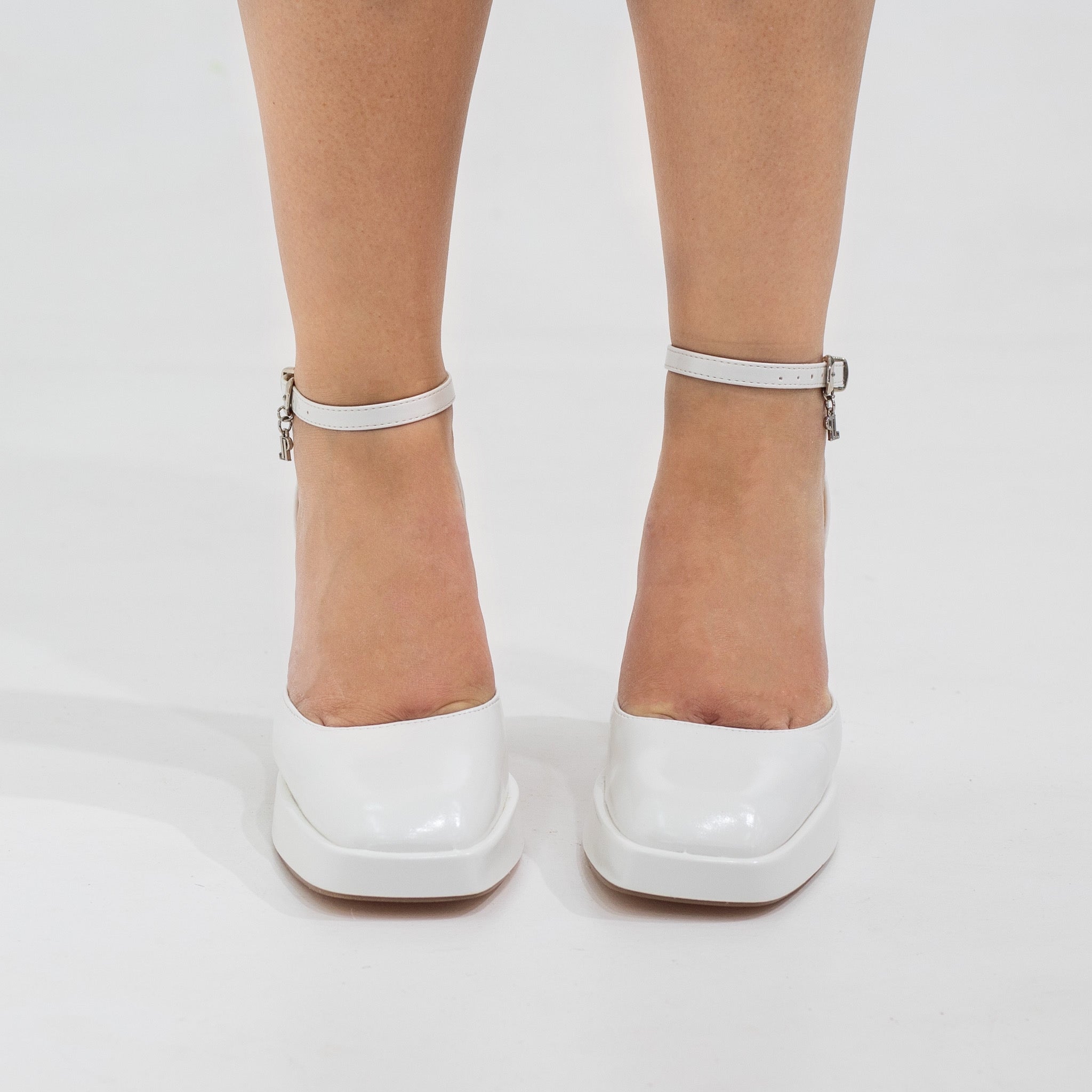 Eshana open waist pu on 9cm platform heel white