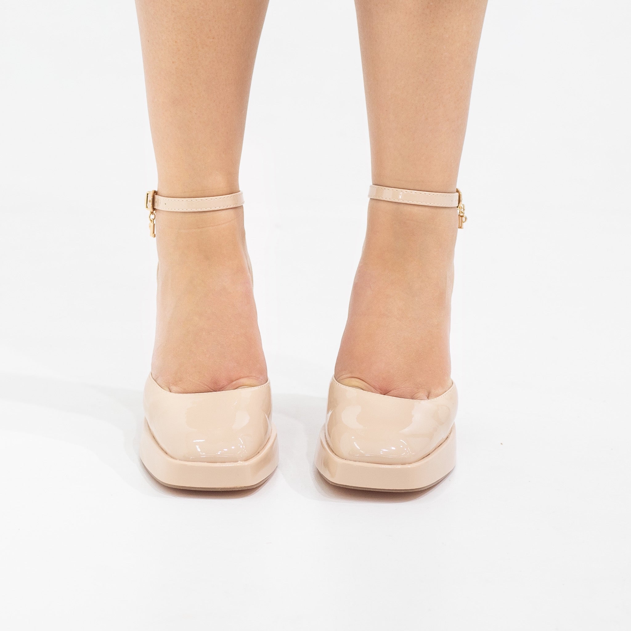 Eshana open waist pat on 9cm platform heel nude